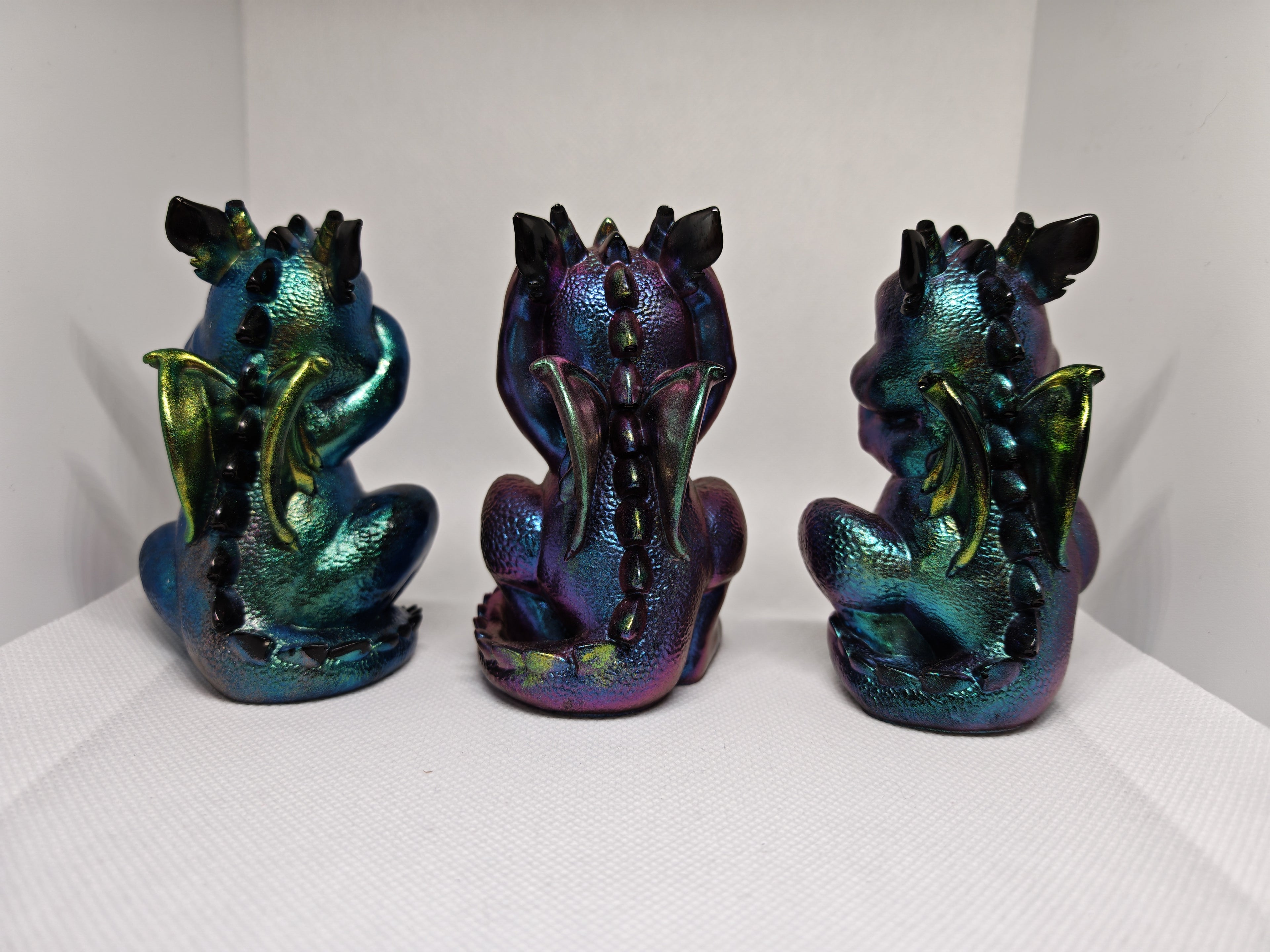 Figurines set: See No Evil, Speak No Evil, Hear No Evil- Baby Dragons- Gothic Fantasy Decor