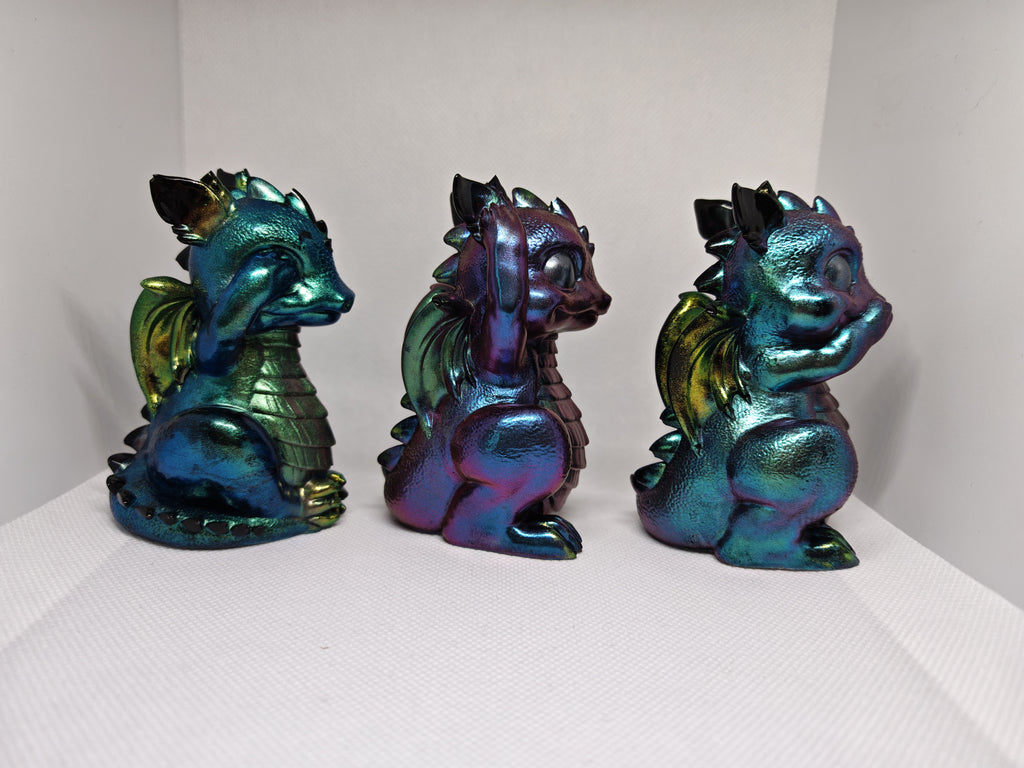Figurines set: See No Evil, Speak No Evil, Hear No Evil- Baby Dragons- Gothic Fantasy Decor
