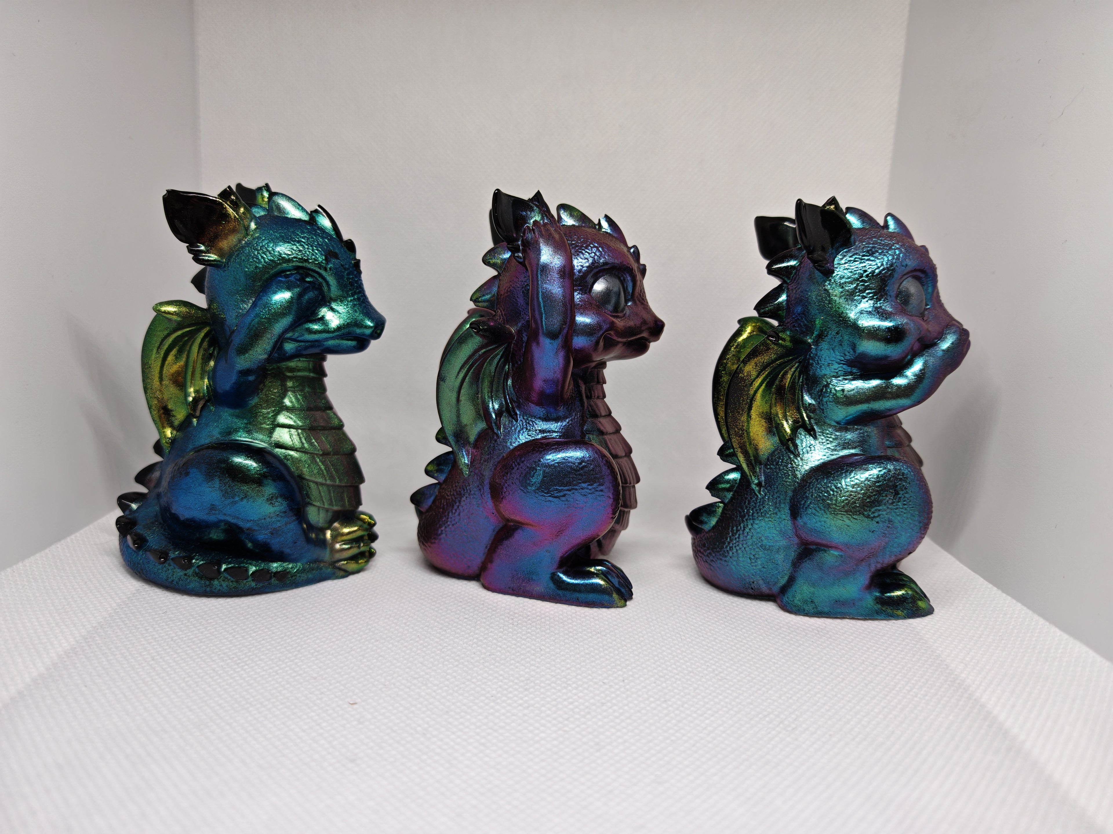 Figurines set: See No Evil, Speak No Evil, Hear No Evil- Baby Dragons- Gothic Fantasy Decor