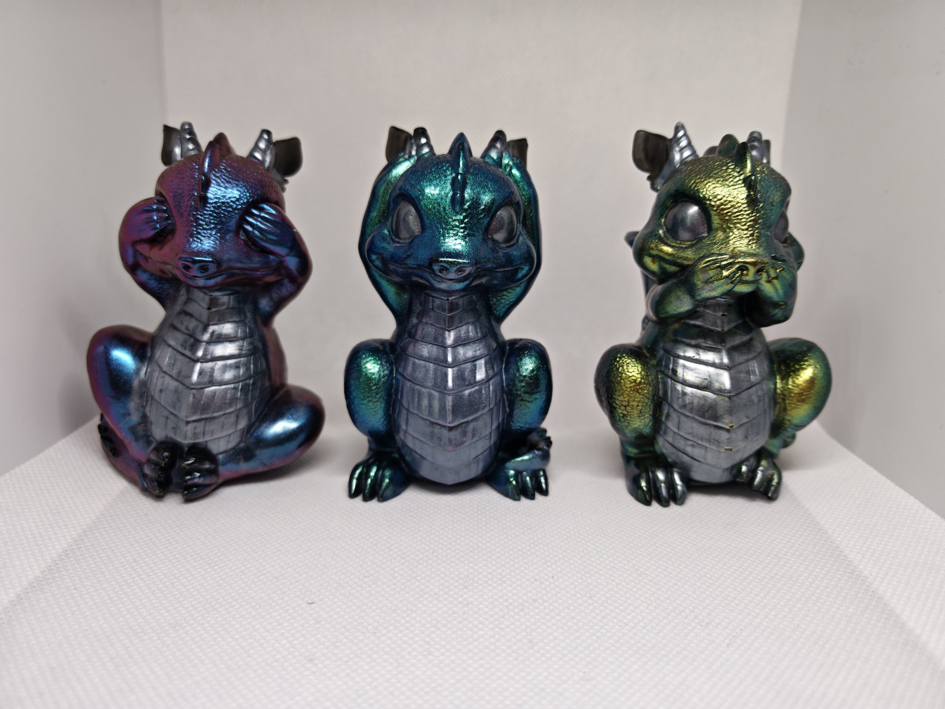 Figurines set: See No Evil, Speak No Evil, Hear No Evil- Baby Dragons- Gothic Fantasy Decor
