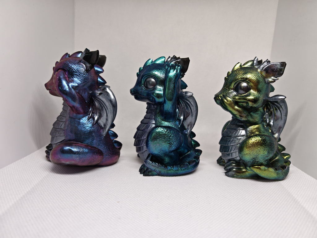 Figurines set: See No Evil, Speak No Evil, Hear No Evil- Baby Dragons- Gothic Fantasy Decor