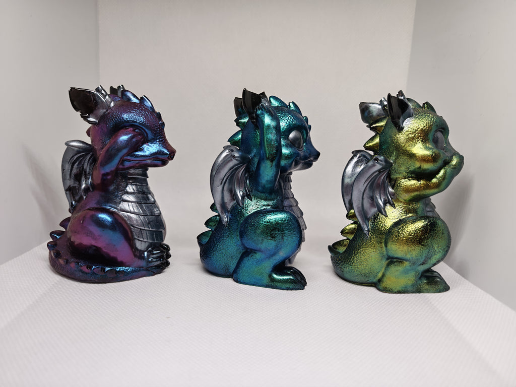 Figurines set: See No Evil, Speak No Evil, Hear No Evil- Baby Dragons- Gothic Fantasy Decor