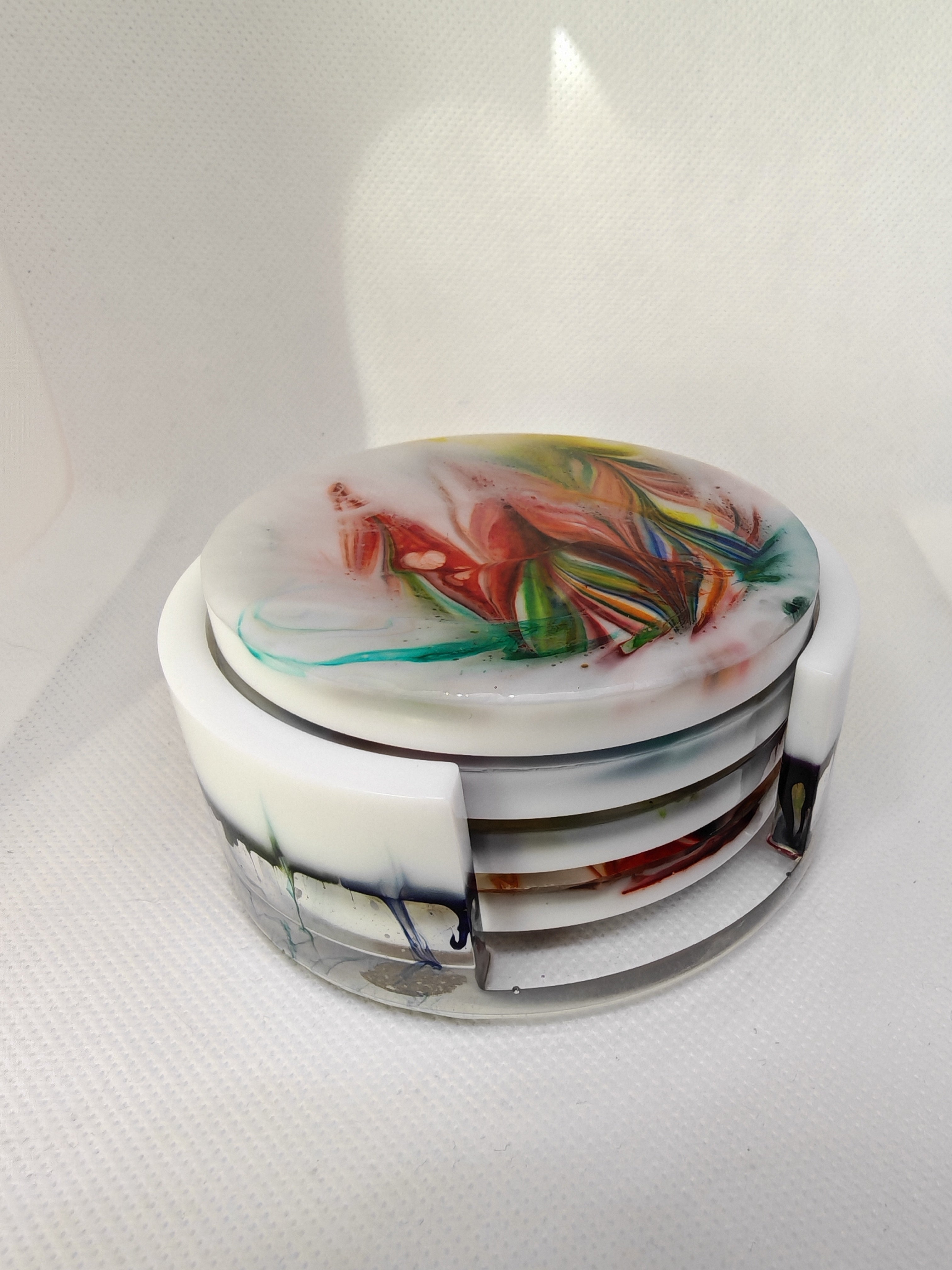 Resin Coaster Set with Holder: Abstract Ink Style- Handmade Home Decor