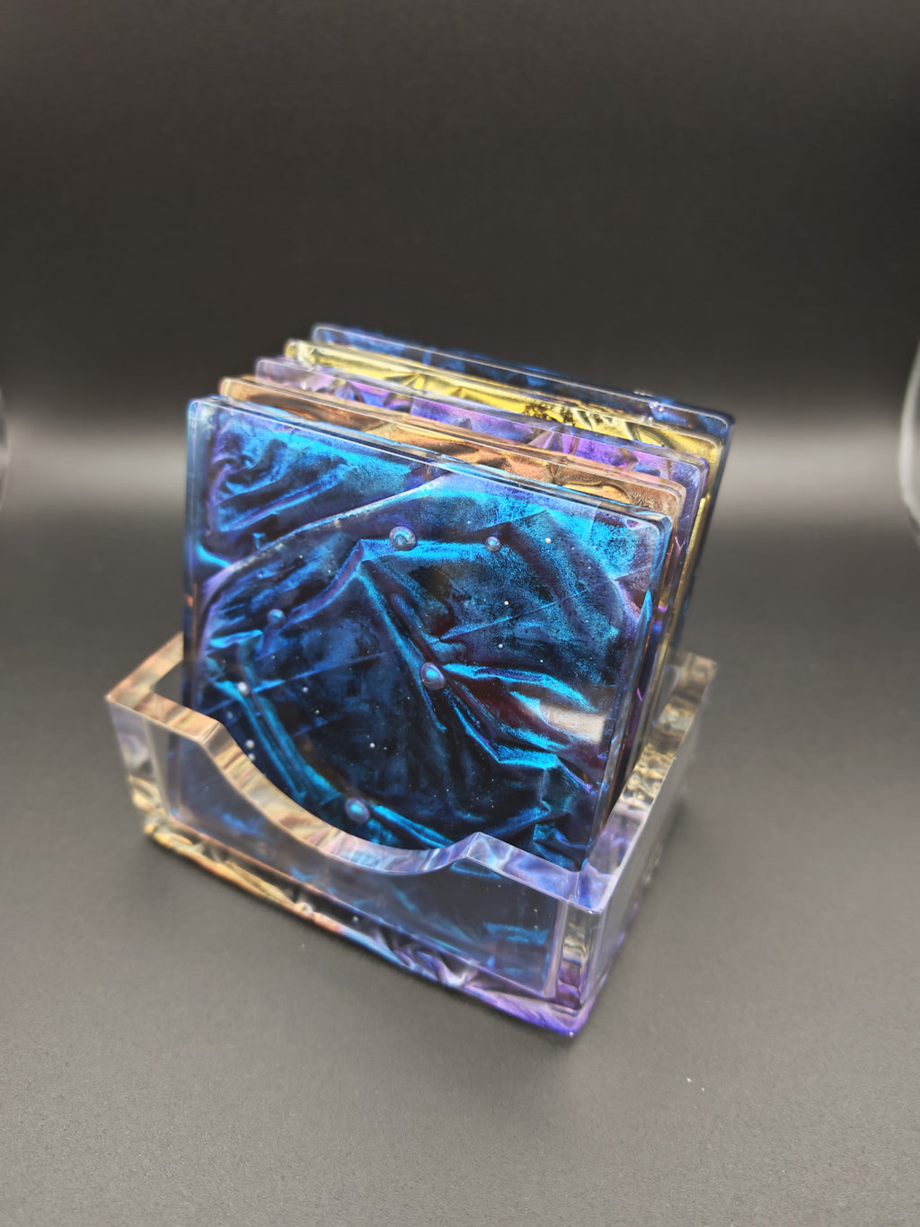 Epoxy Resin Coaster Set with Holder- Velvet Technique