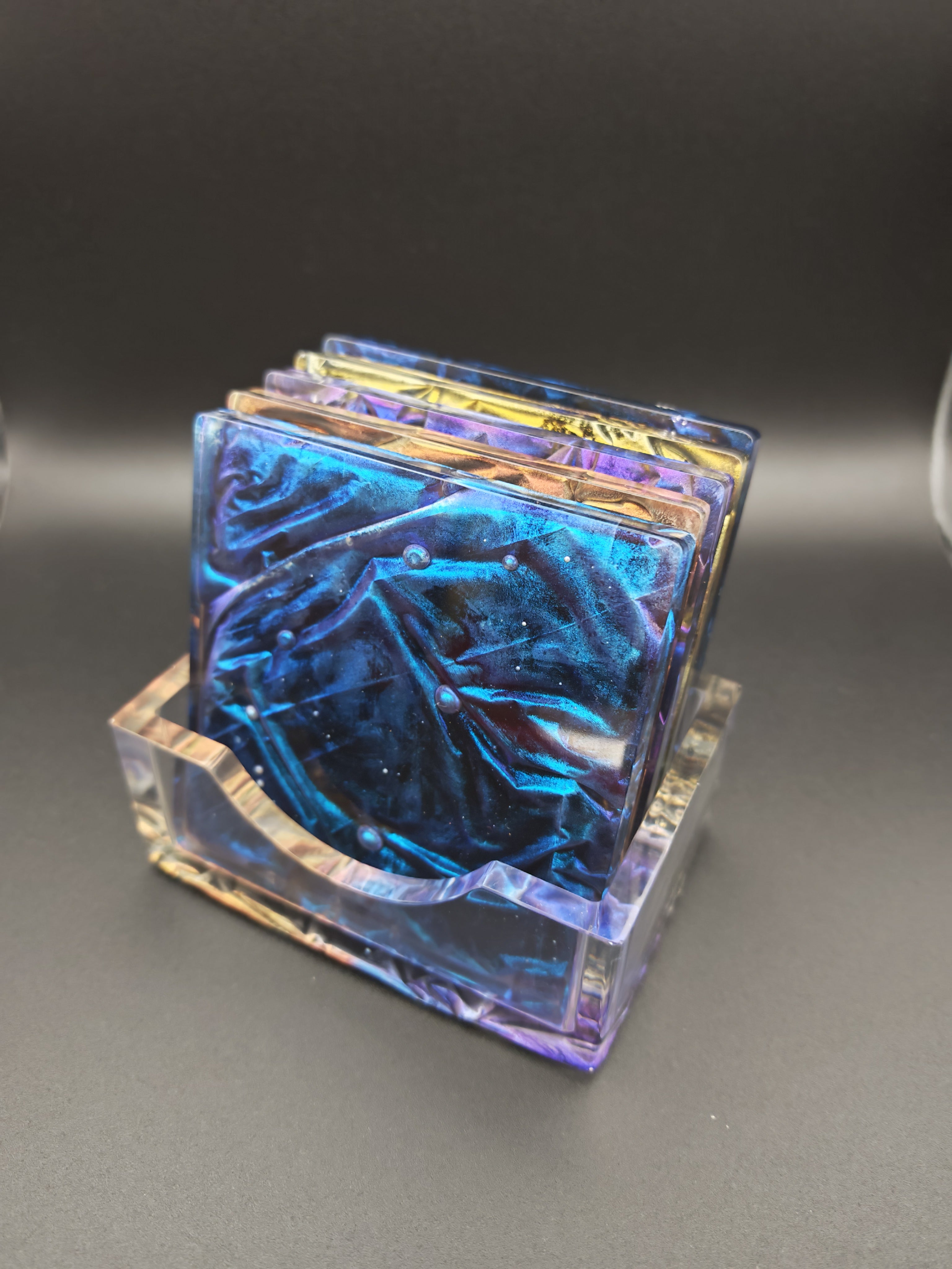 Epoxy Resin Coaster Set with Holder- Velvet Technique