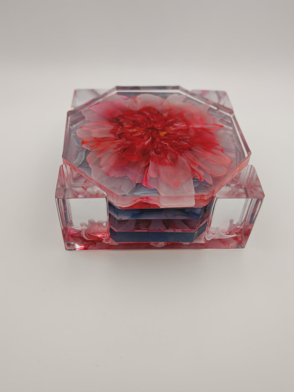 Resin Coaster Set with Holder: Double Sided Epoxy Art, Blooming Floral Design