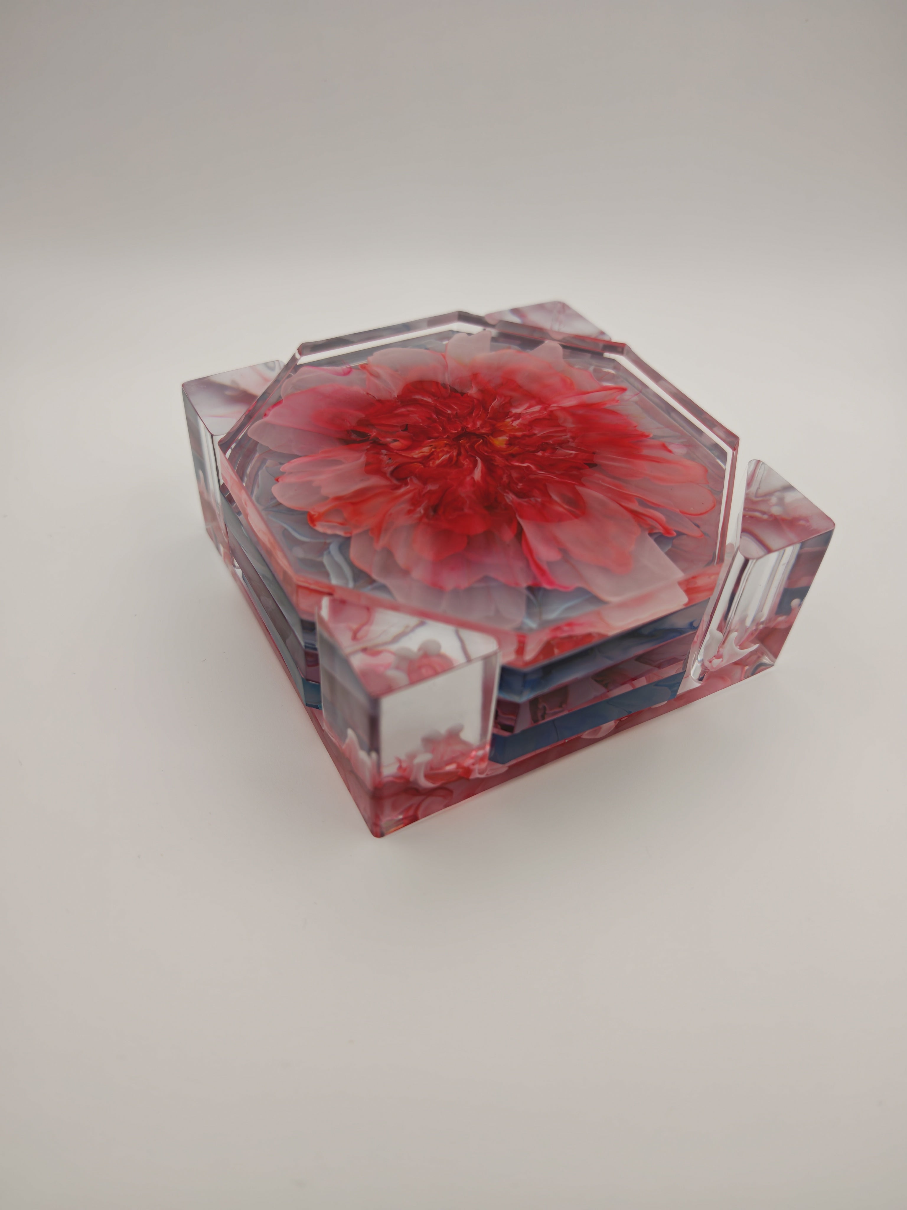 Resin Coaster Set with Holder: Double Sided Epoxy Art, Blooming Floral Design