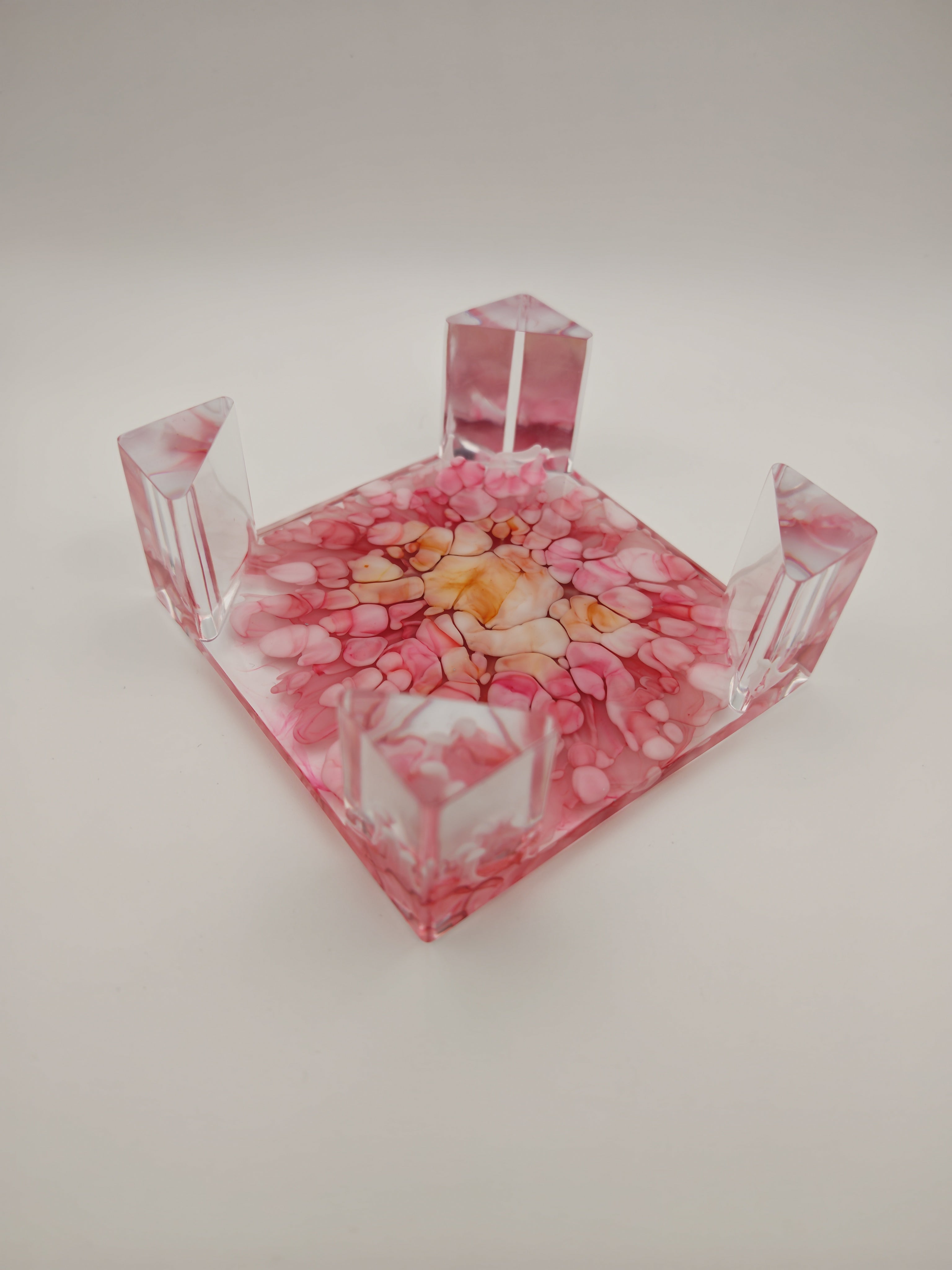 Resin Coaster Set with Holder: Double Sided Epoxy Art, Blooming Floral Design