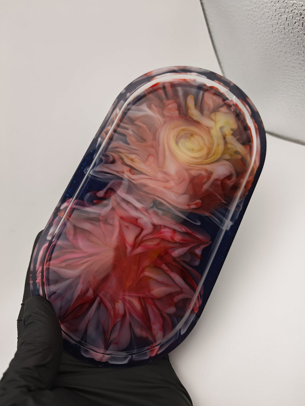 Handmade Floral Resin Tray: Pink & Yellow Blooming Flowers