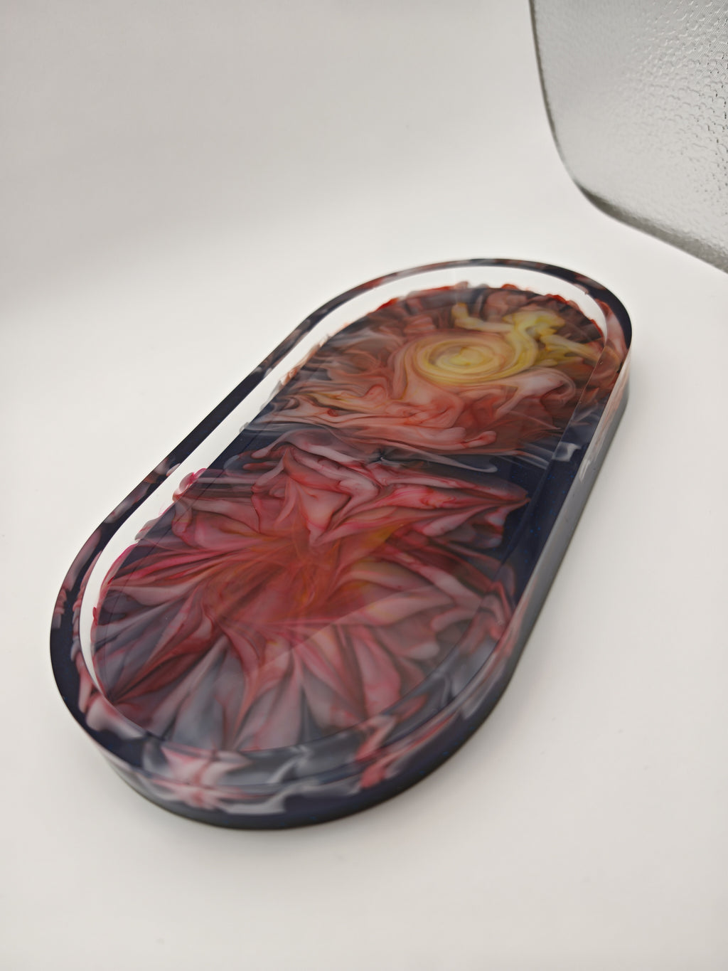 Handmade Floral Resin Tray: Pink & Yellow Blooming Flowers