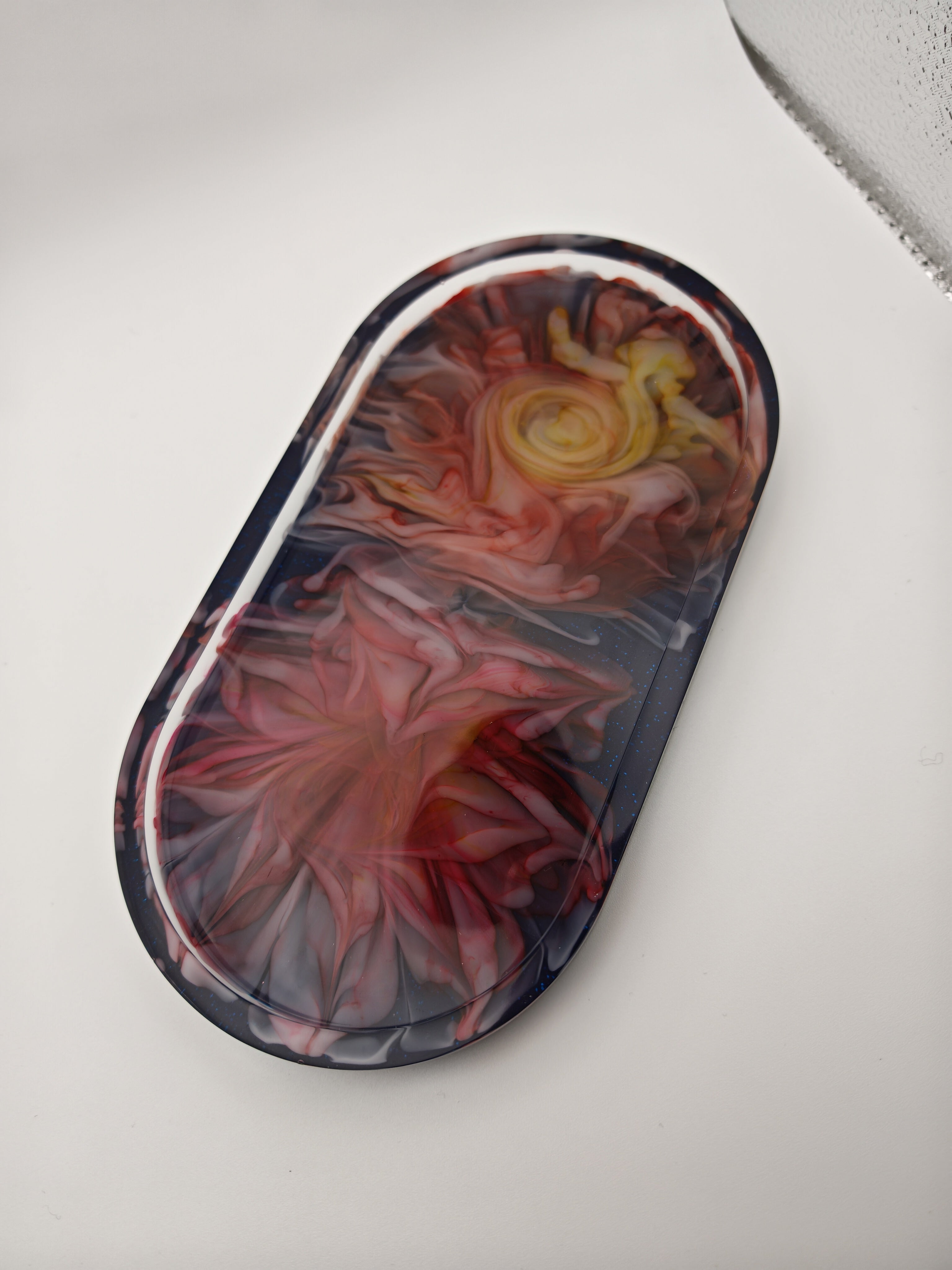 Handmade Floral Resin Tray: Pink & Yellow Blooming Flowers