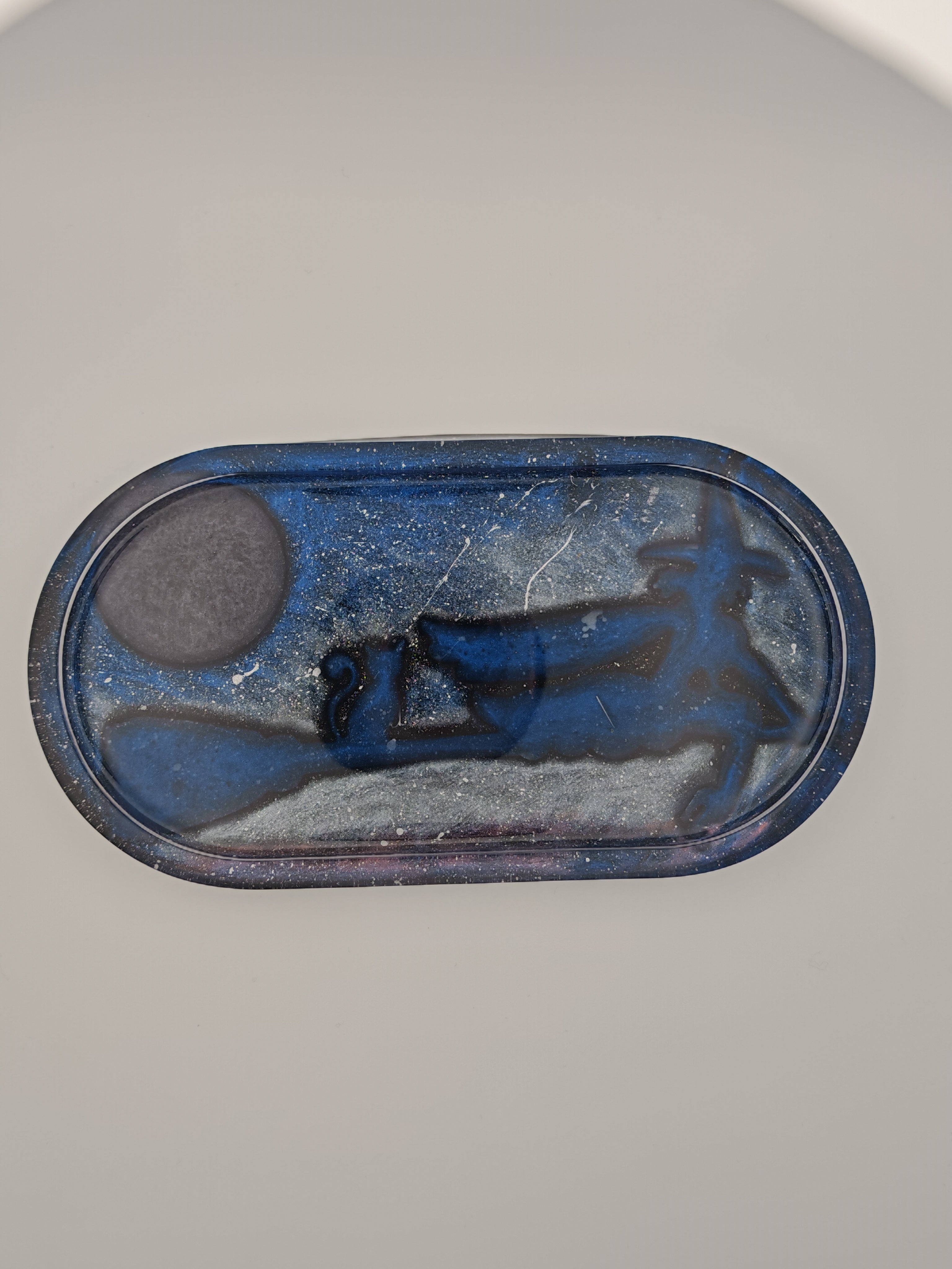 Witch and Cat Resin Tray: Decorative Altar Decor, Mystic Oval Dish, Halloween Jevelry Holder