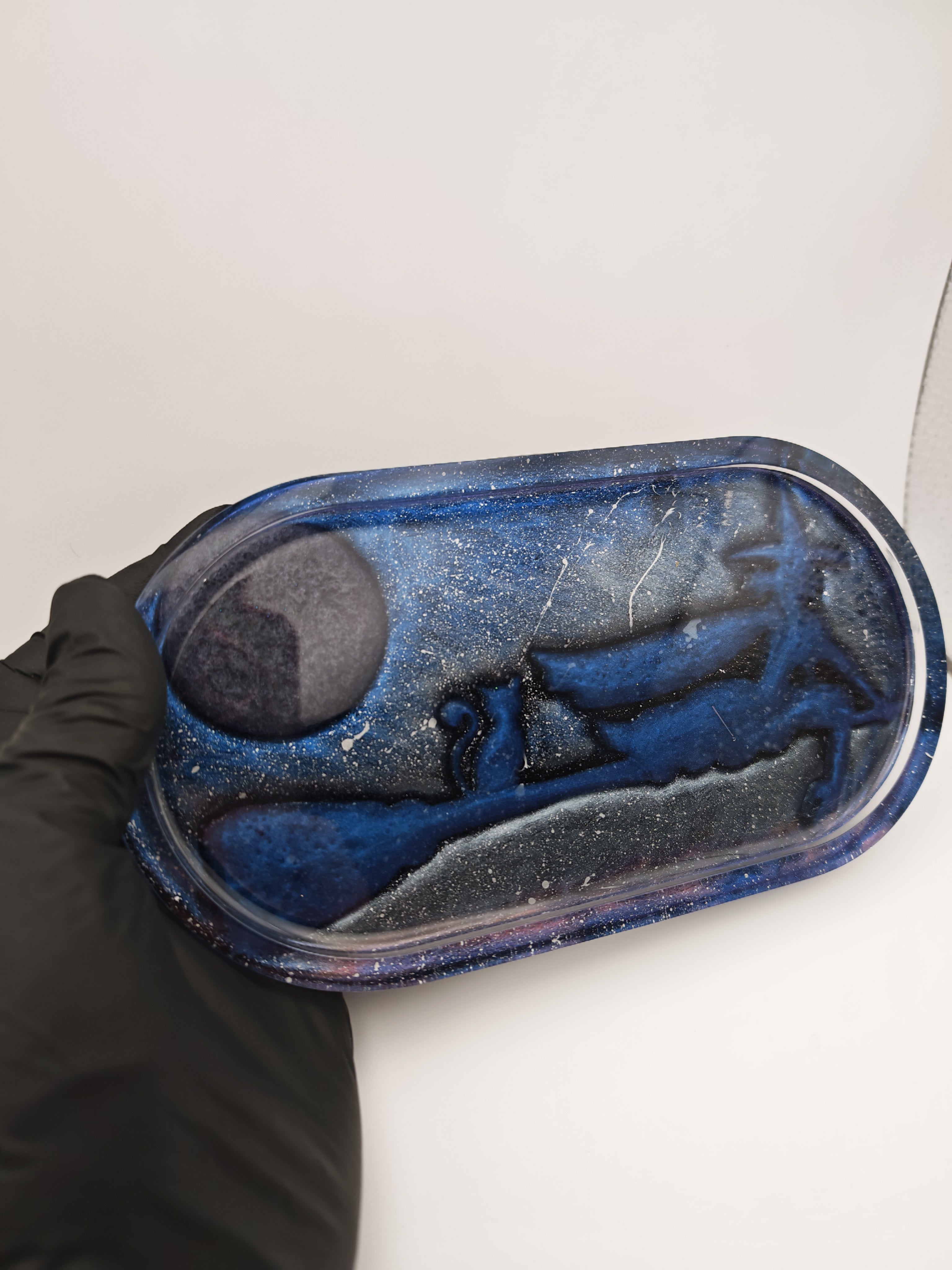 Witch and Cat Resin Tray: Decorative Altar Decor, Mystic Oval Dish, Halloween Jevelry Holder