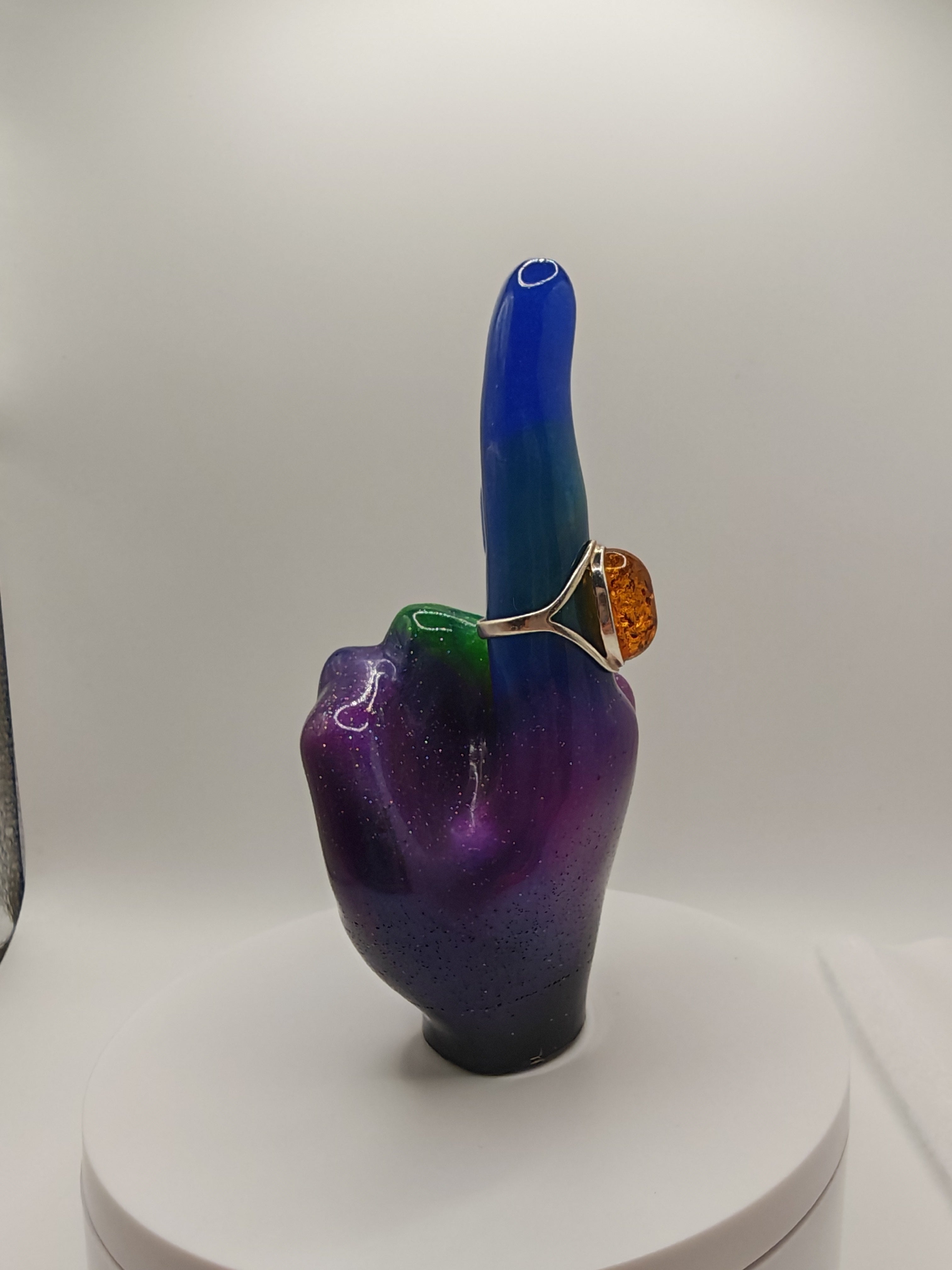 Glow-in-the-Dark Rock On Ring Holder: Handmade Resin Devil Horns Jewelry Display