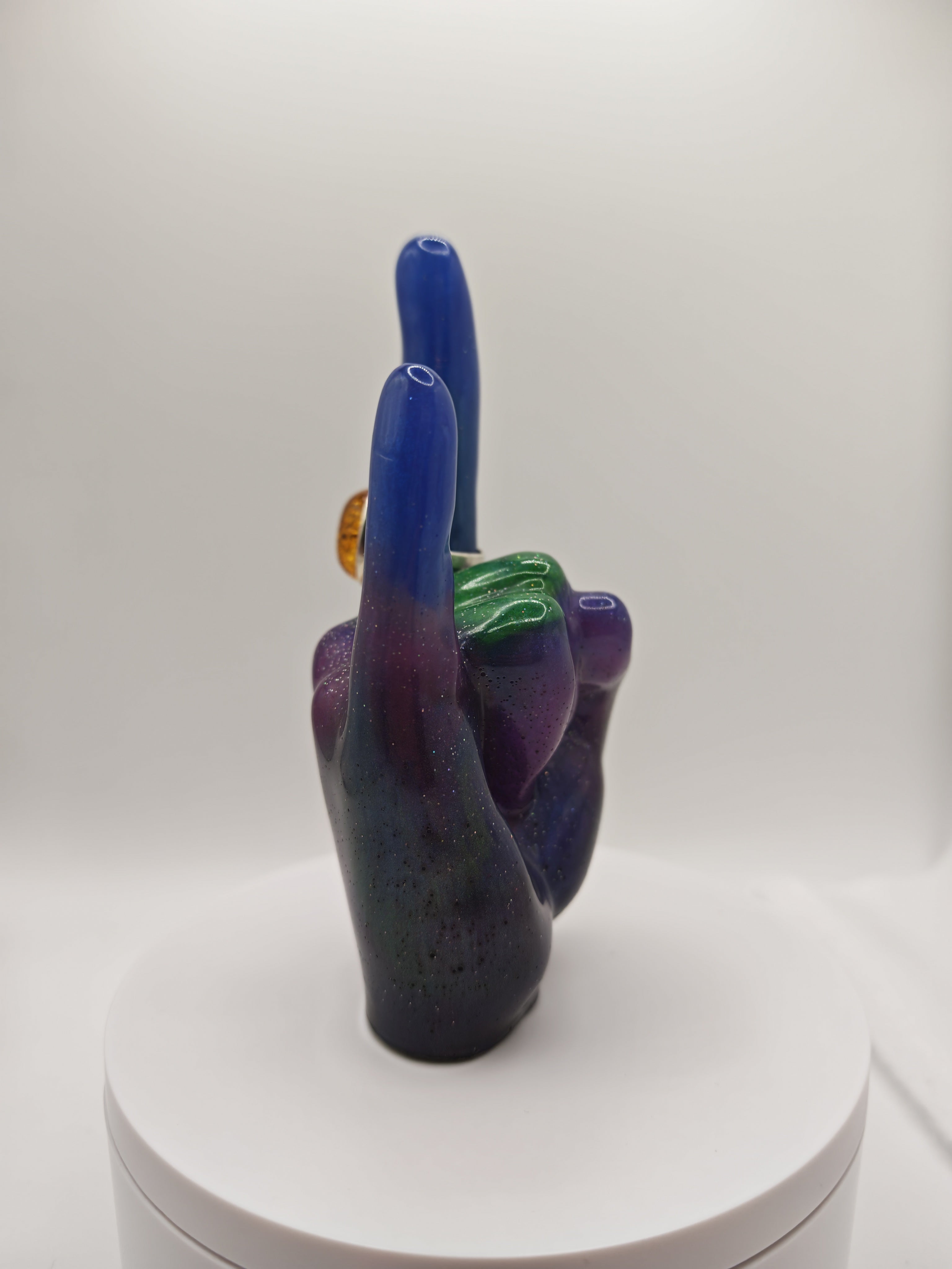 Glow-in-the-Dark Rock On Ring Holder: Handmade Resin Devil Horns Jewelry Display