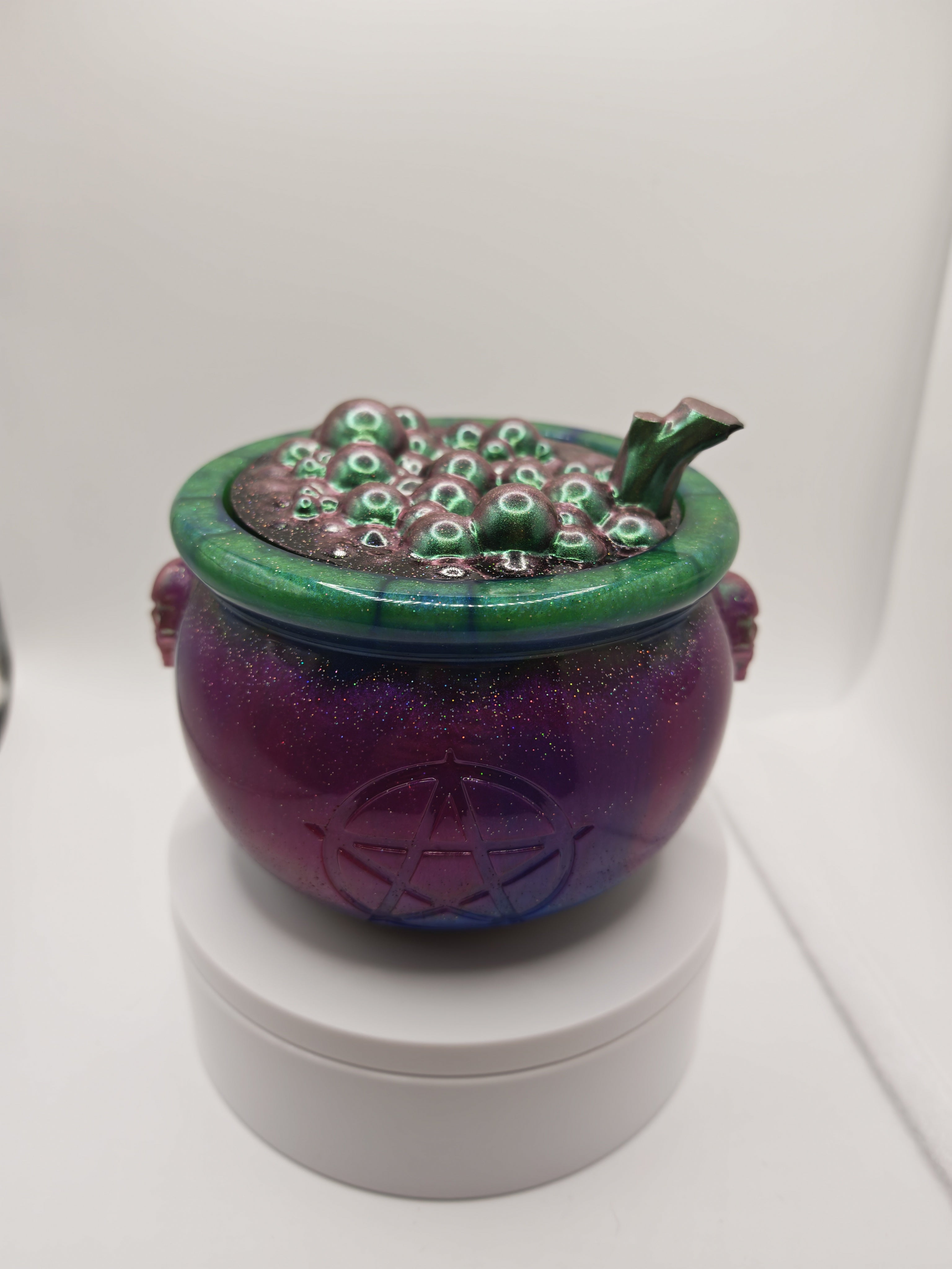Witchy Galaxy Cauldron: Glow-in-the-Dark Resin Jewelry Box