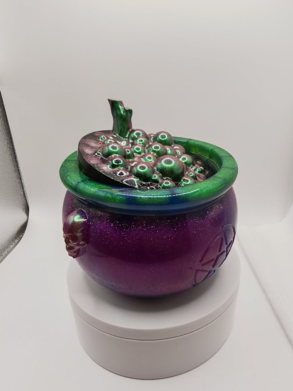 Witchy Galaxy Cauldron: Glow-in-the-Dark Resin Jewelry Box