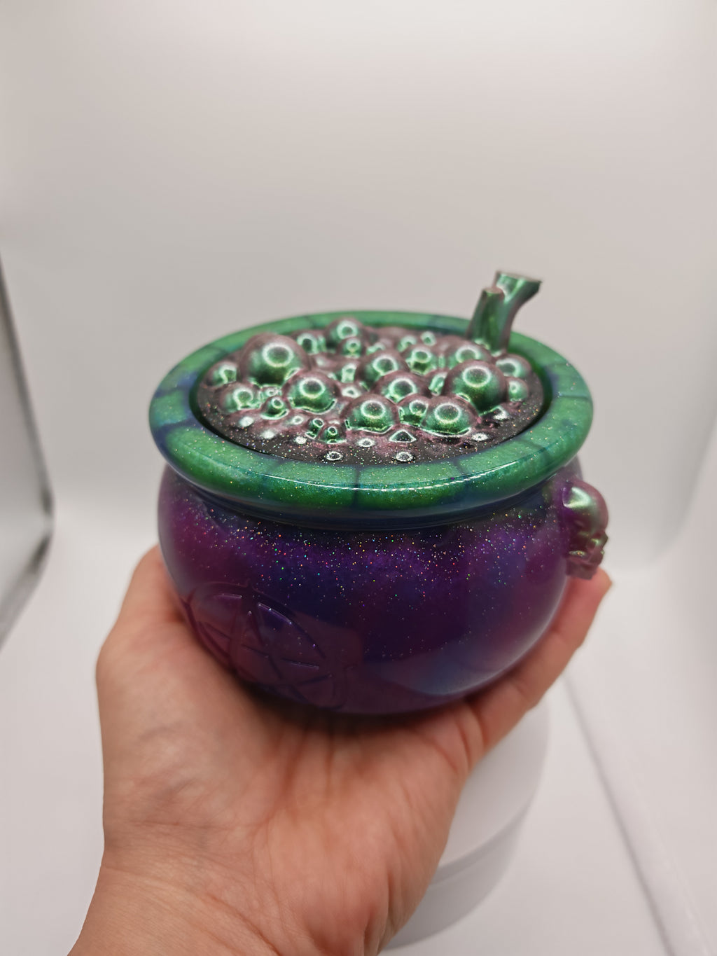 Witchy Galaxy Cauldron: Glow-in-the-Dark Resin Jewelry Box