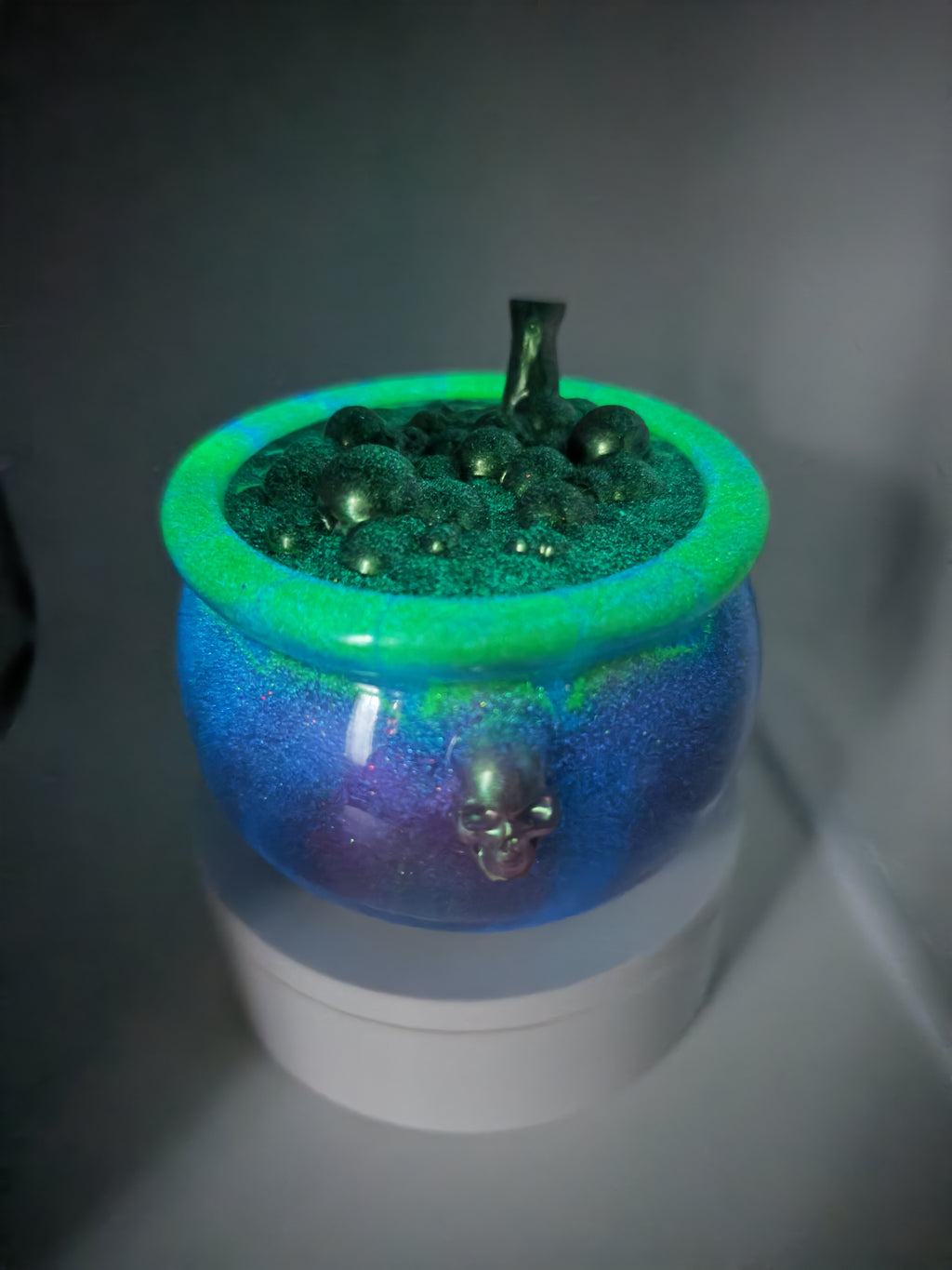 Witchy Galaxy Cauldron: Glow-in-the-Dark Resin Jewelry Box
