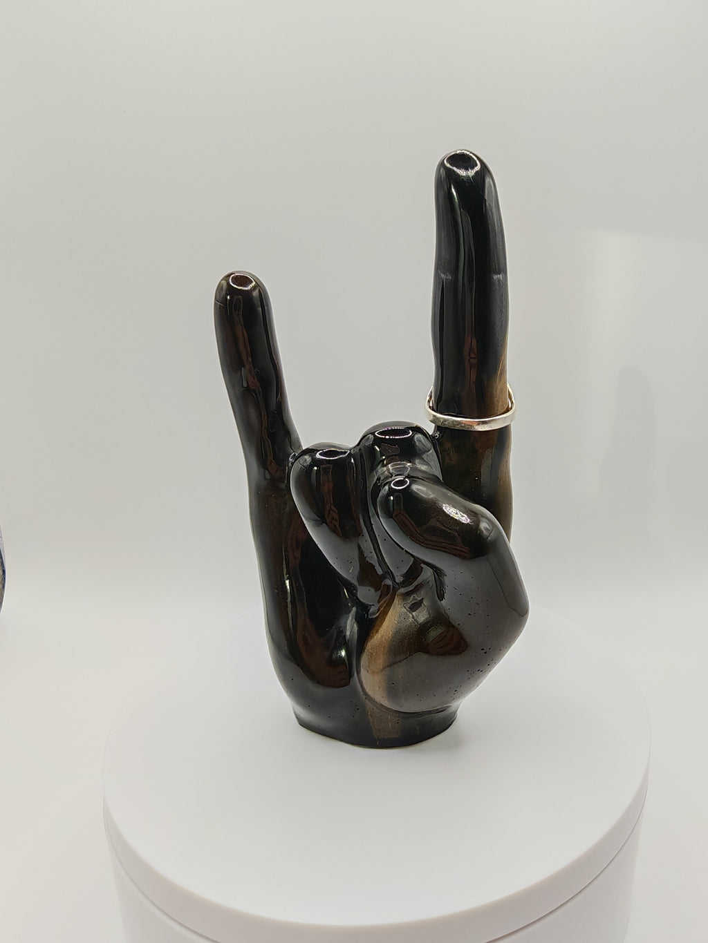 Devil Horns Ring Holder: Rock On, Black & Gold Handmade Resin, Gothic Jewelry Stand