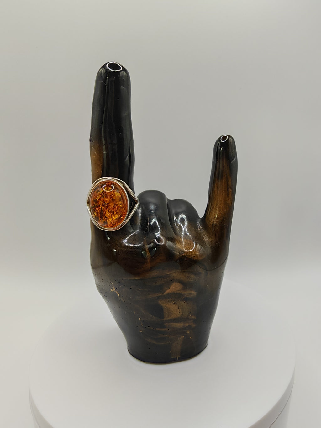Devil Horns Ring Holder: Rock On, Black & Gold Handmade Resin, Gothic Jewelry Stand