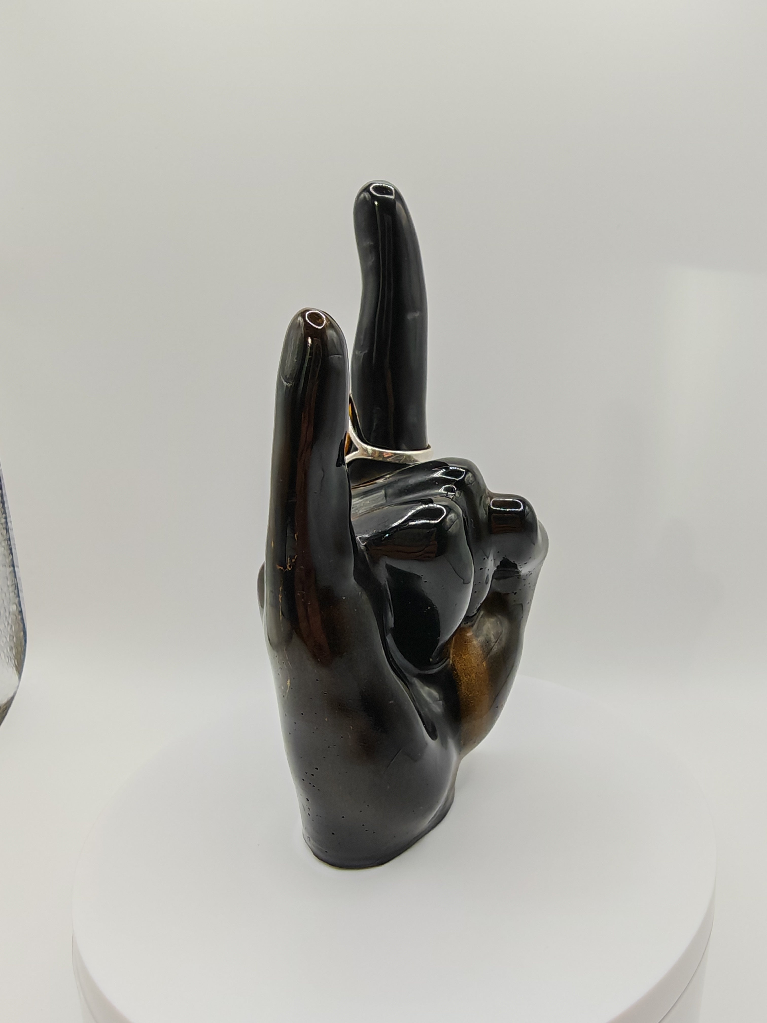 Devil Horns Ring Holder: Rock On, Black & Gold Handmade Resin, Gothic Jewelry Stand