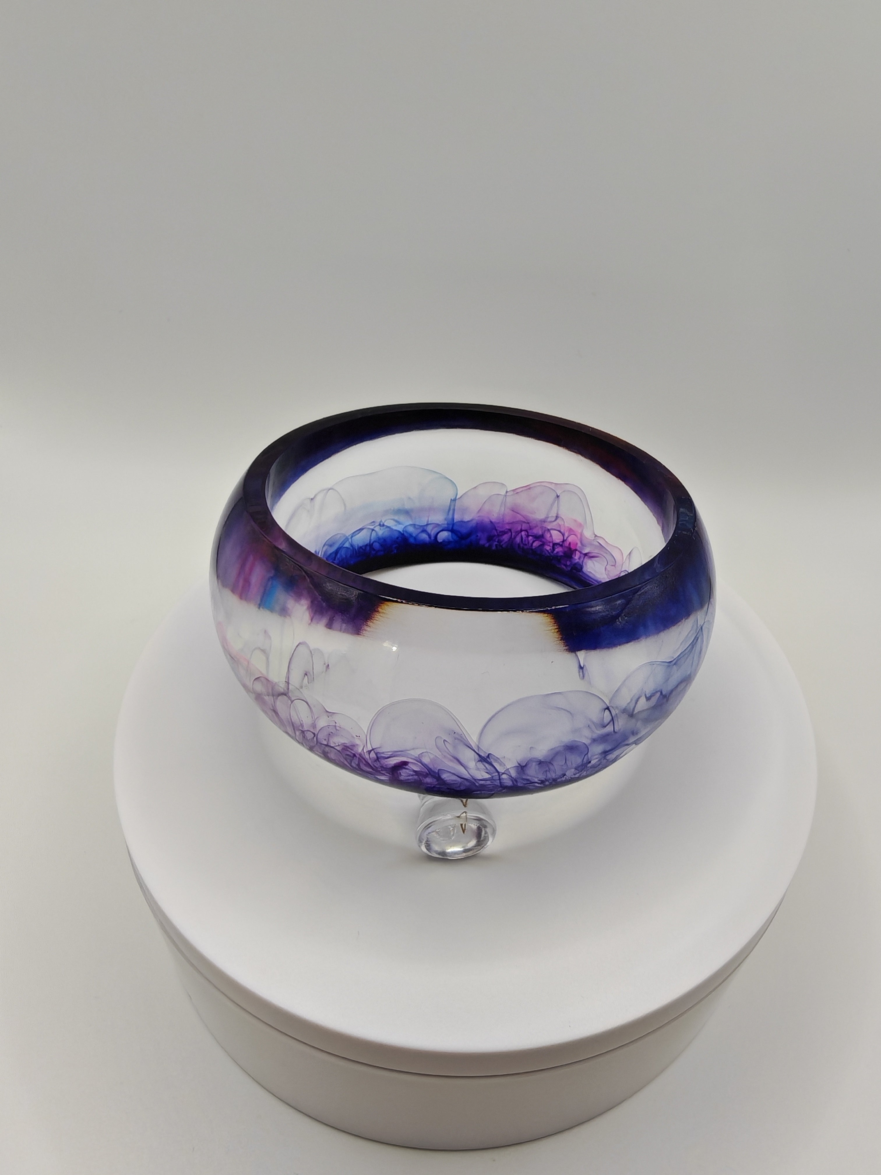 Resin Bangle Bracelet: Handmade Purple Blue Pink Cloudy Ink Effect
