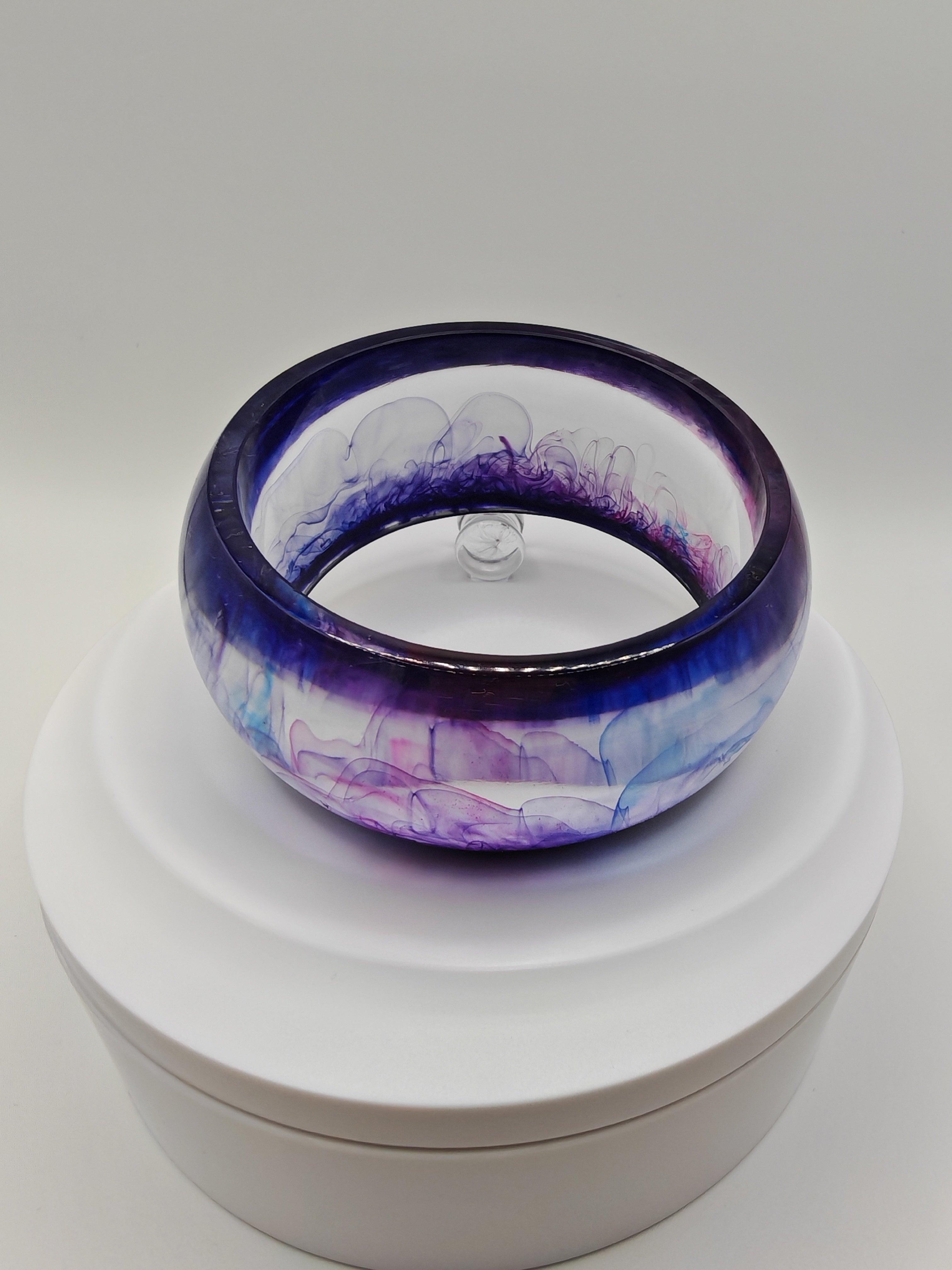 Resin Bangle Bracelet: Handmade Purple Blue Pink Cloudy Ink Effect