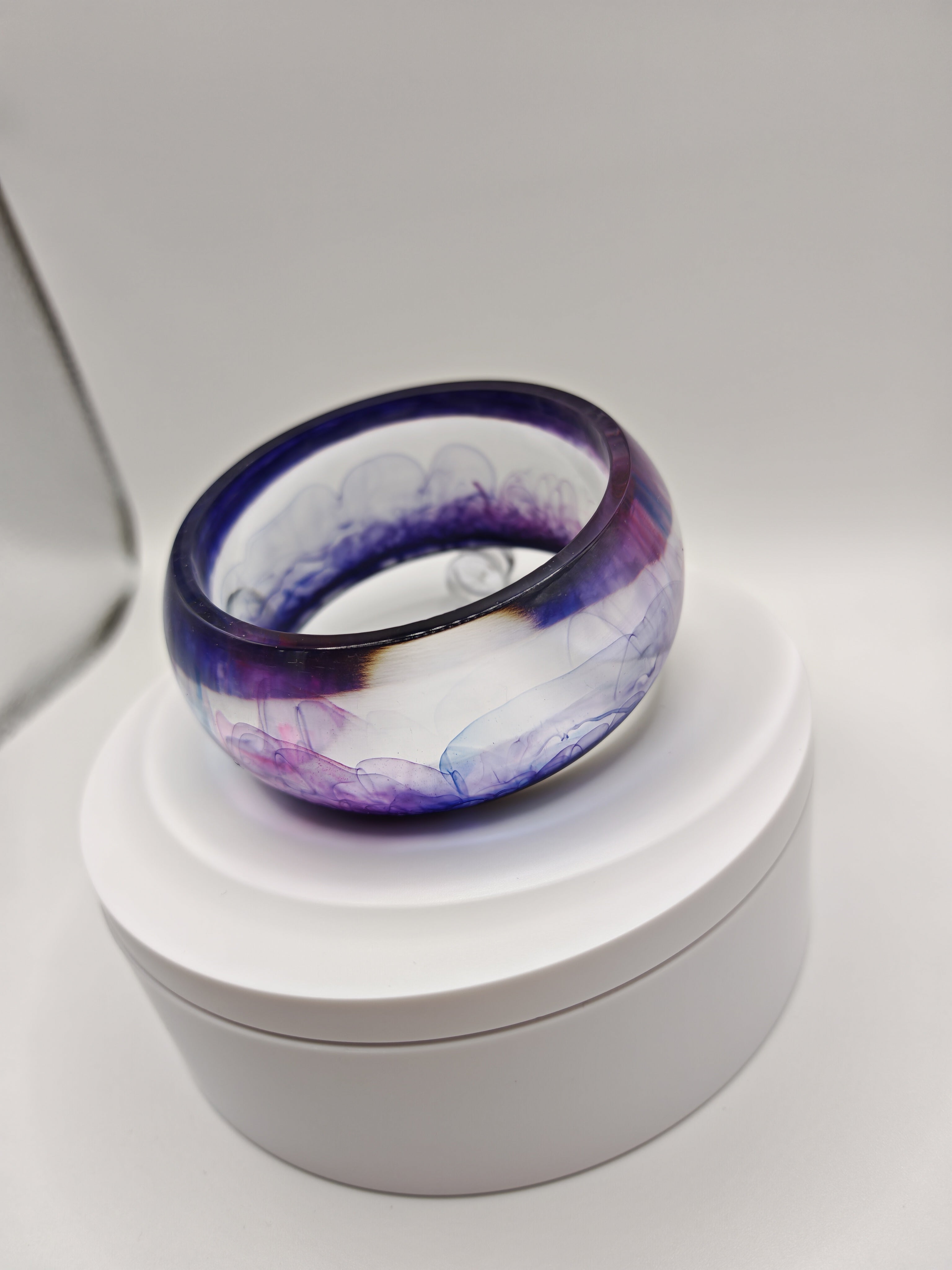 Resin Bangle Bracelet: Handmade Purple Blue Pink Cloudy Ink Effect