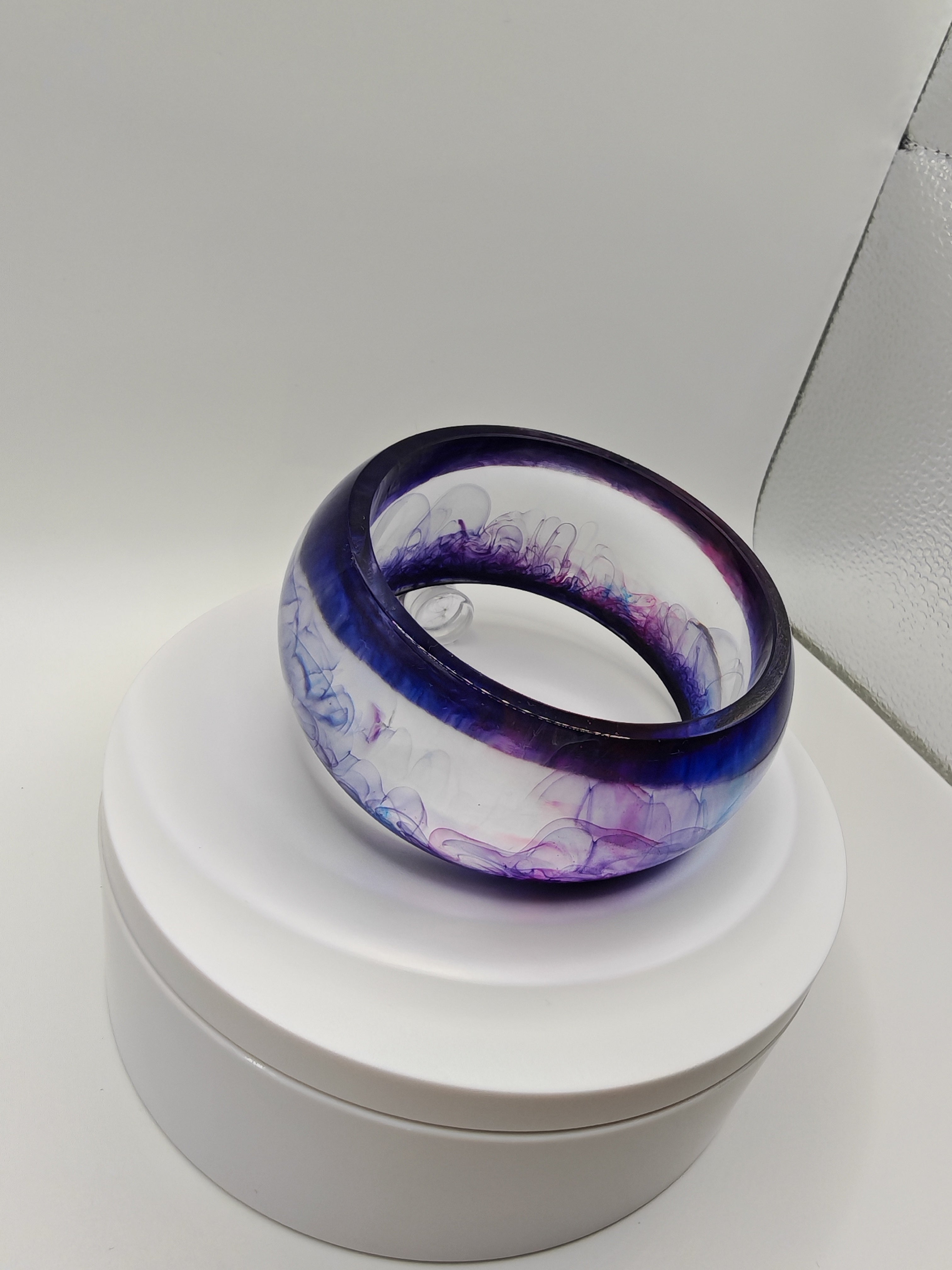 Resin Bangle Bracelet: Handmade Purple Blue Pink Cloudy Ink Effect