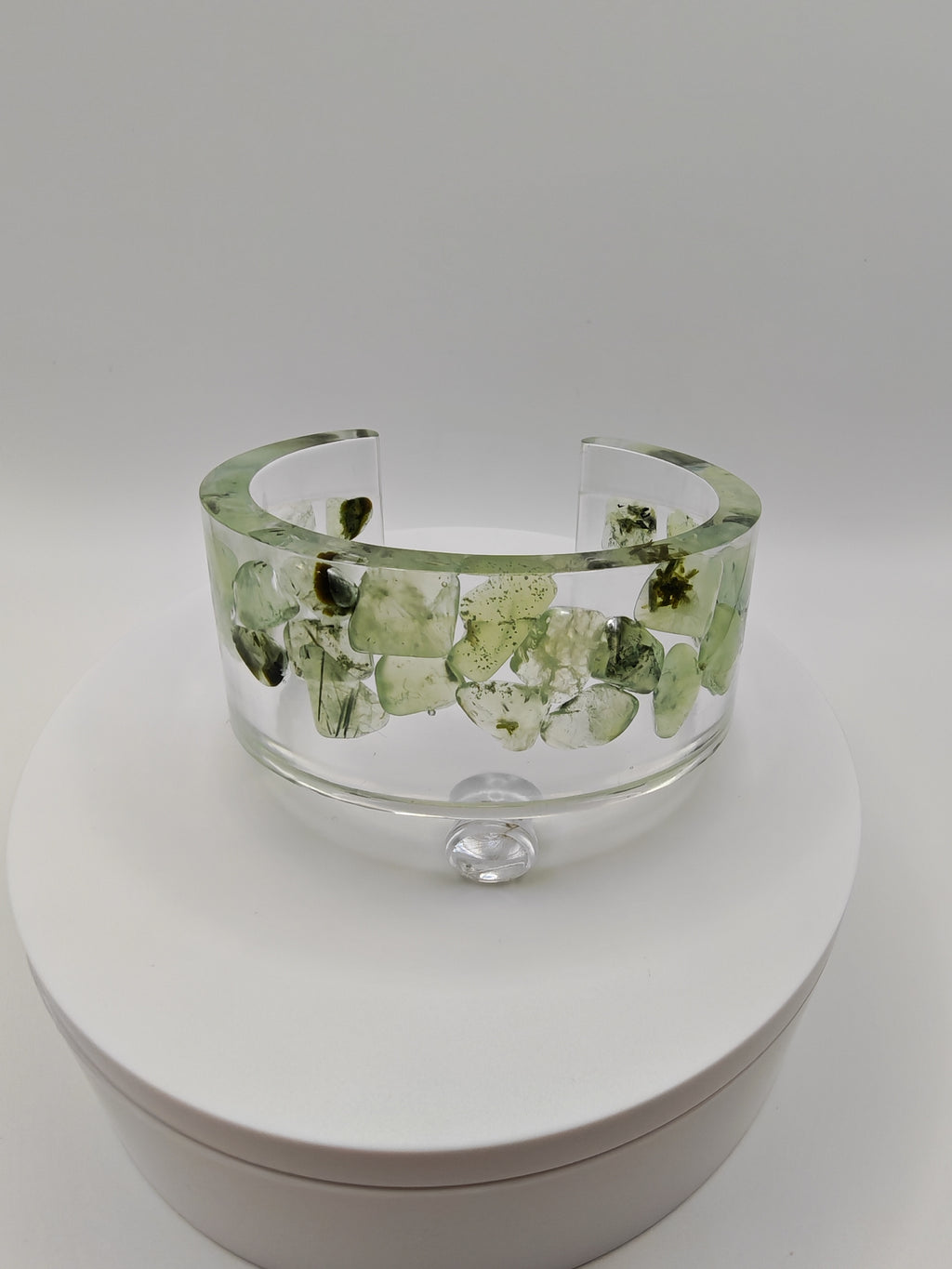 Green Aventurine Resin Cuff Bracelet: Handmade Crystal Healing Bangle