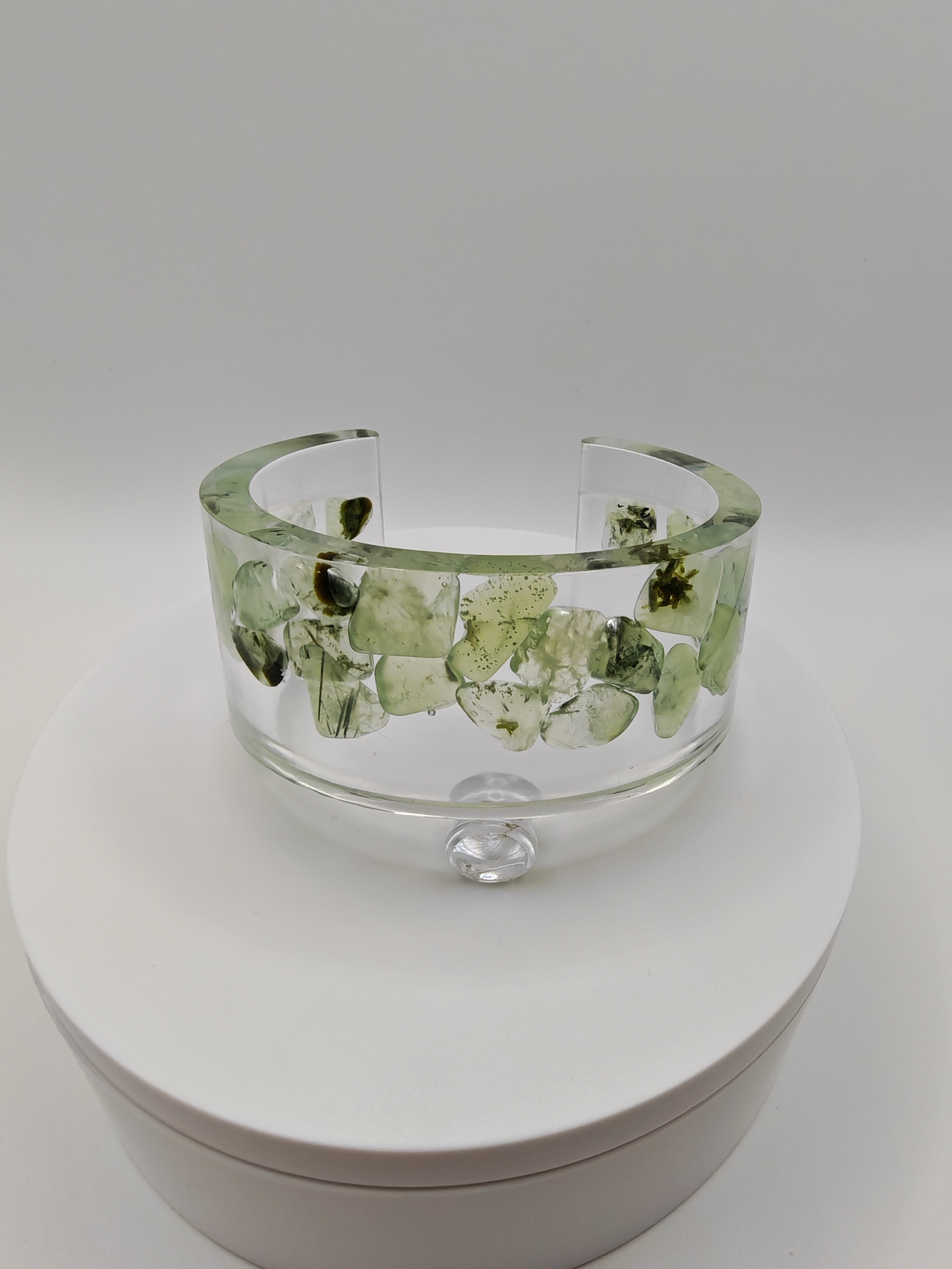 Green Aventurine Resin Cuff Bracelet: Handmade Crystal Healing Bangle