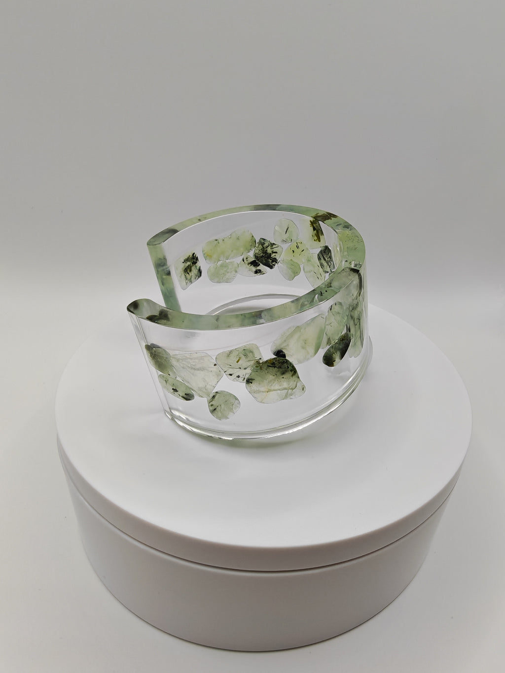 Green Aventurine Resin Cuff Bracelet: Handmade Crystal Healing Bangle