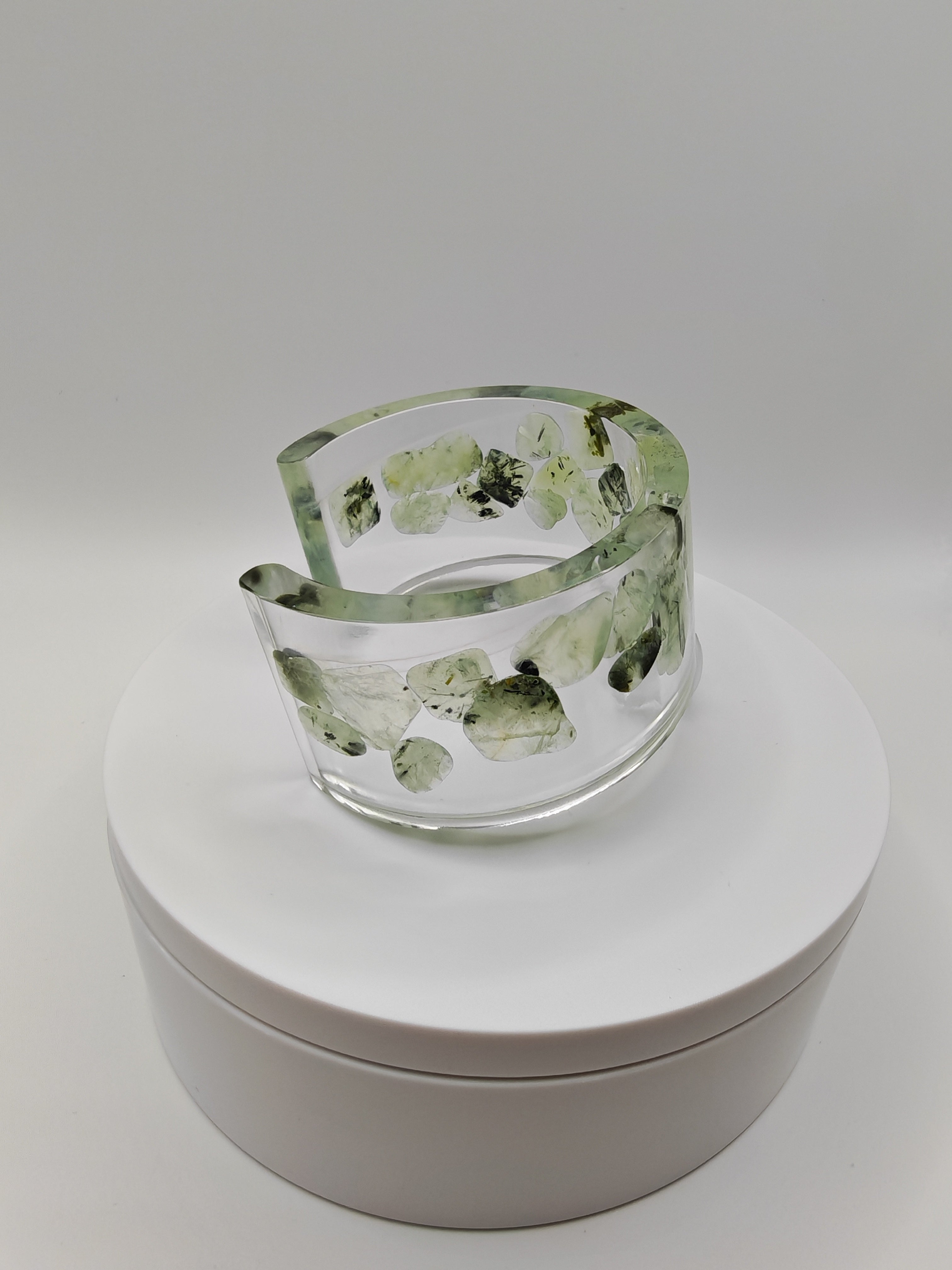 Green Aventurine Resin Cuff Bracelet: Handmade Crystal Healing Bangle