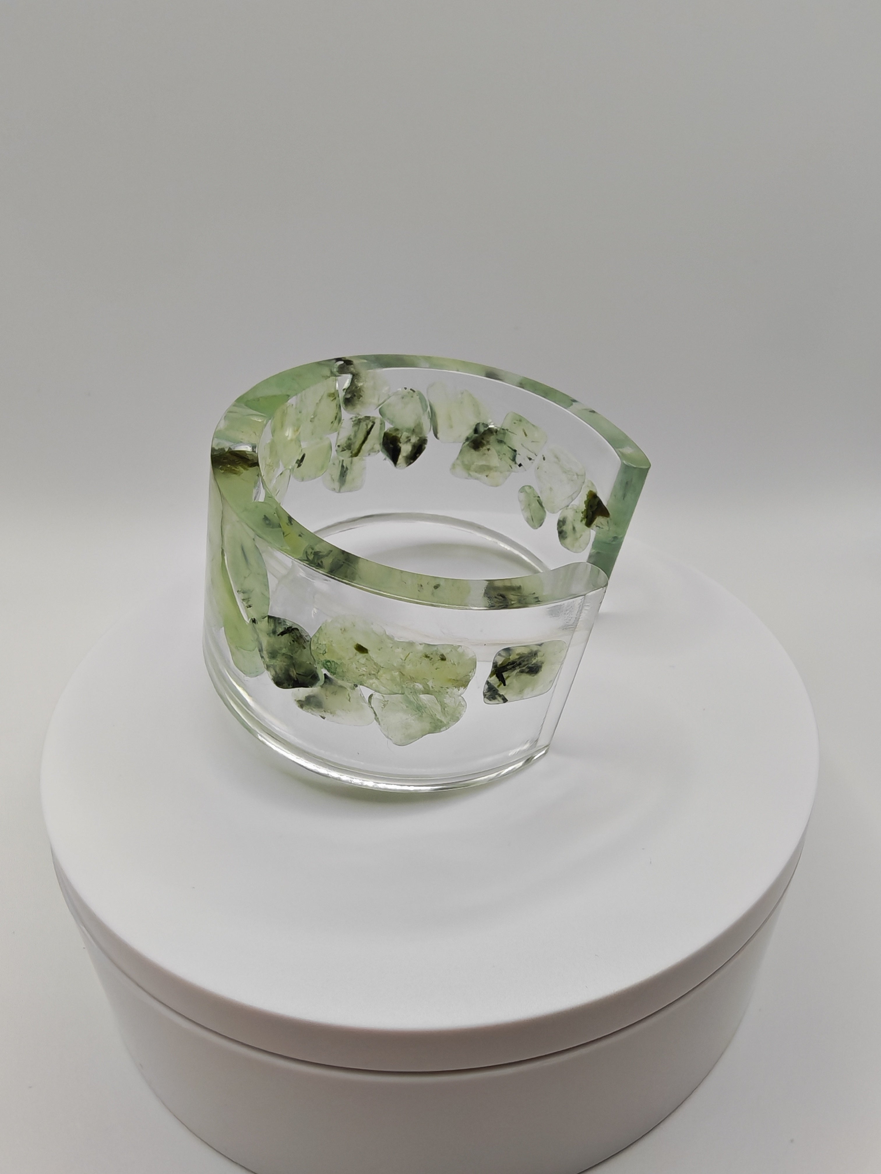 Green Aventurine Resin Cuff Bracelet: Handmade Crystal Healing Bangle