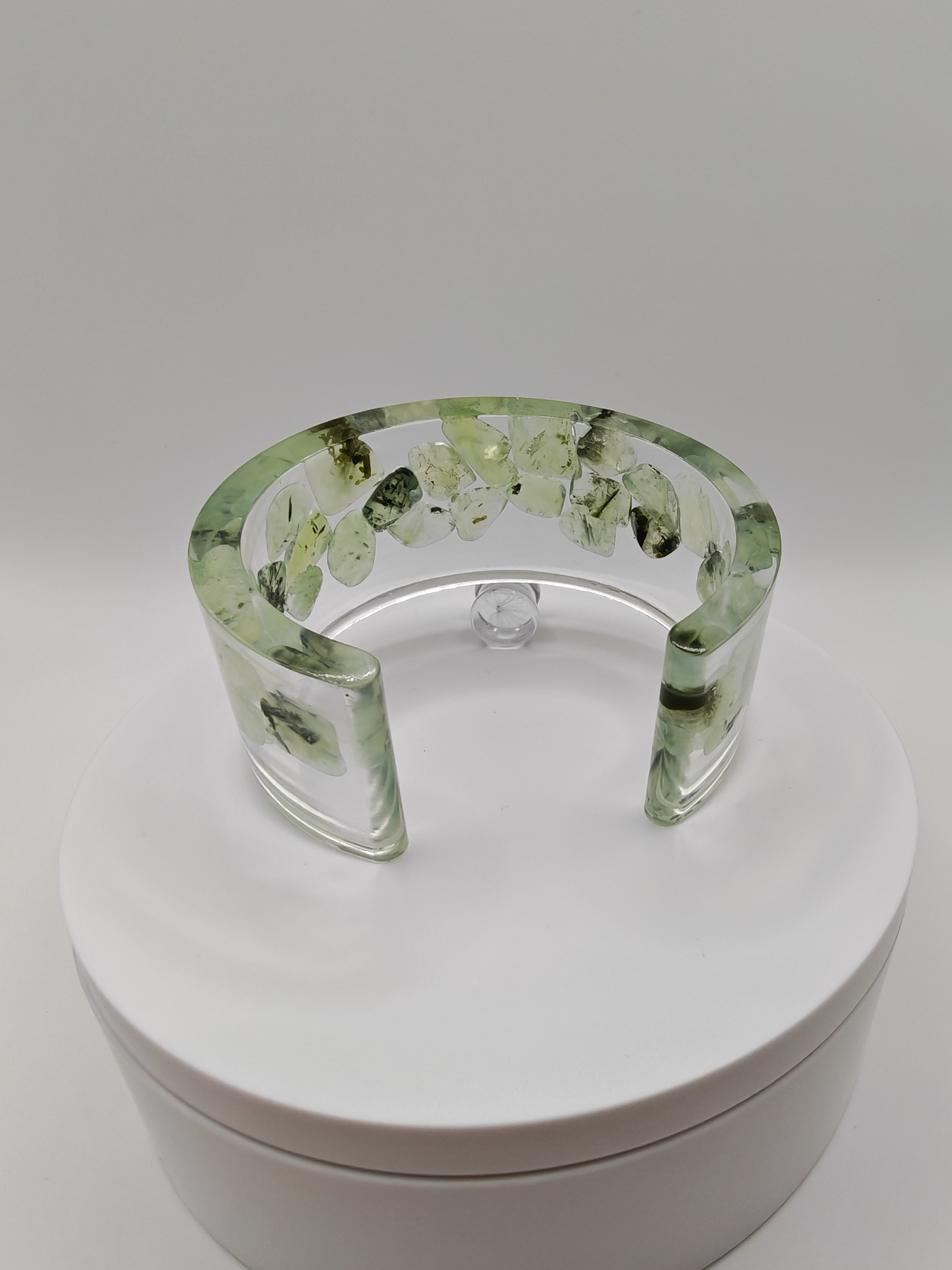 Green Aventurine Resin Cuff Bracelet: Handmade Crystal Healing Bangle