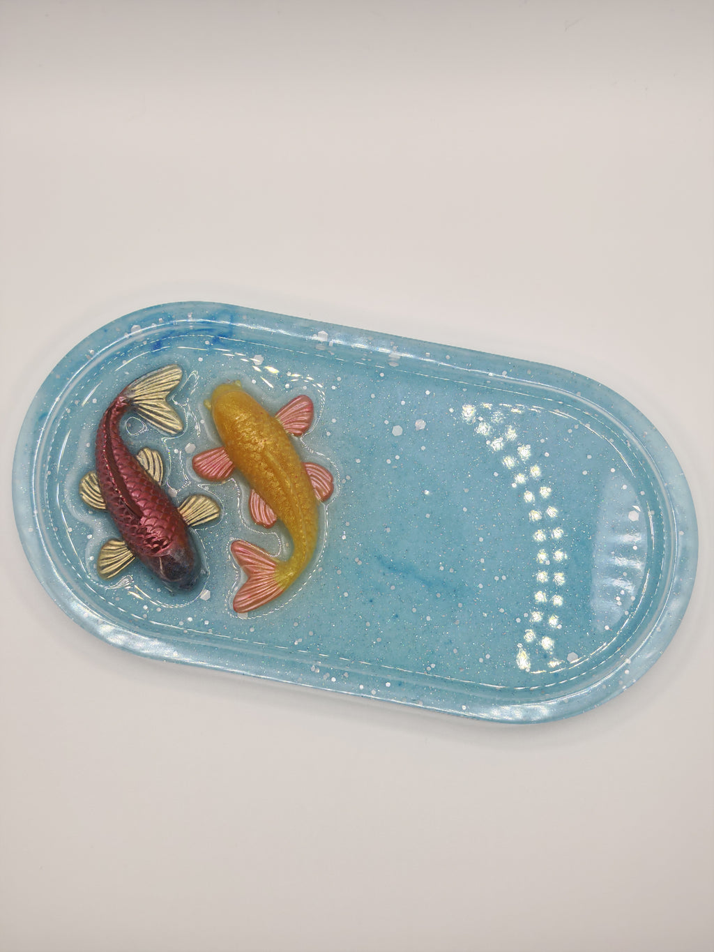 3D Koi Fish Resin Tray: Oval Zen Home Decor Dish