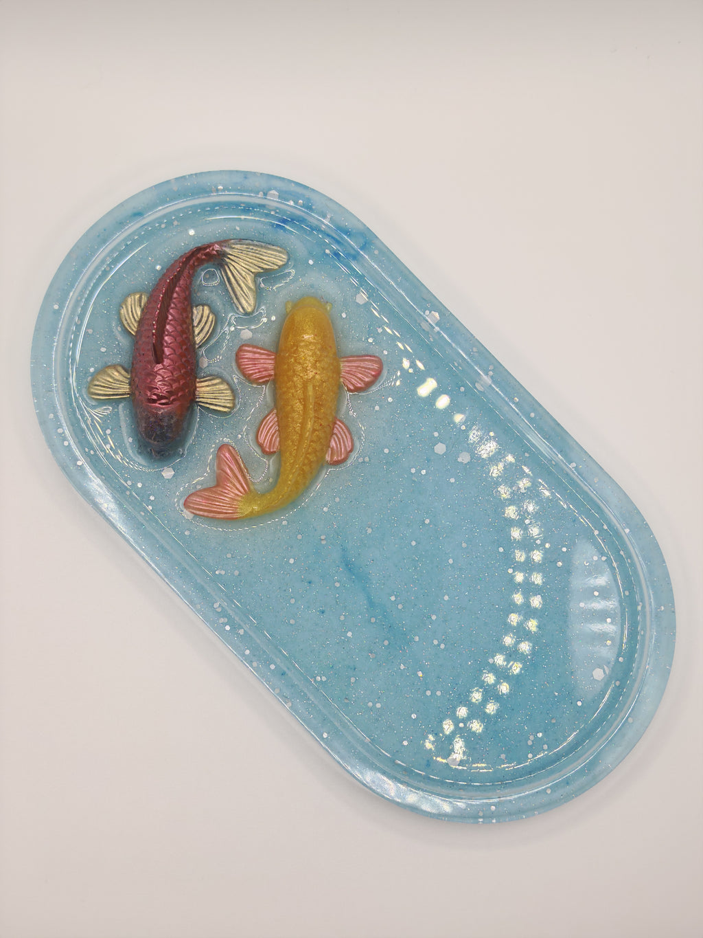 3D Koi Fish Resin Tray: Oval Zen Home Decor Dish