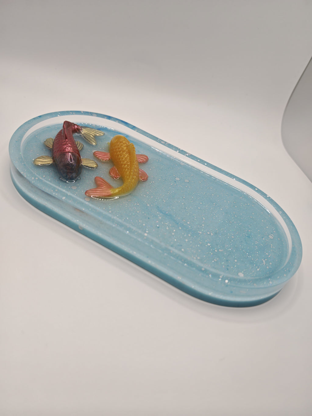 3D Koi Fish Resin Tray: Oval Zen Home Decor Dish