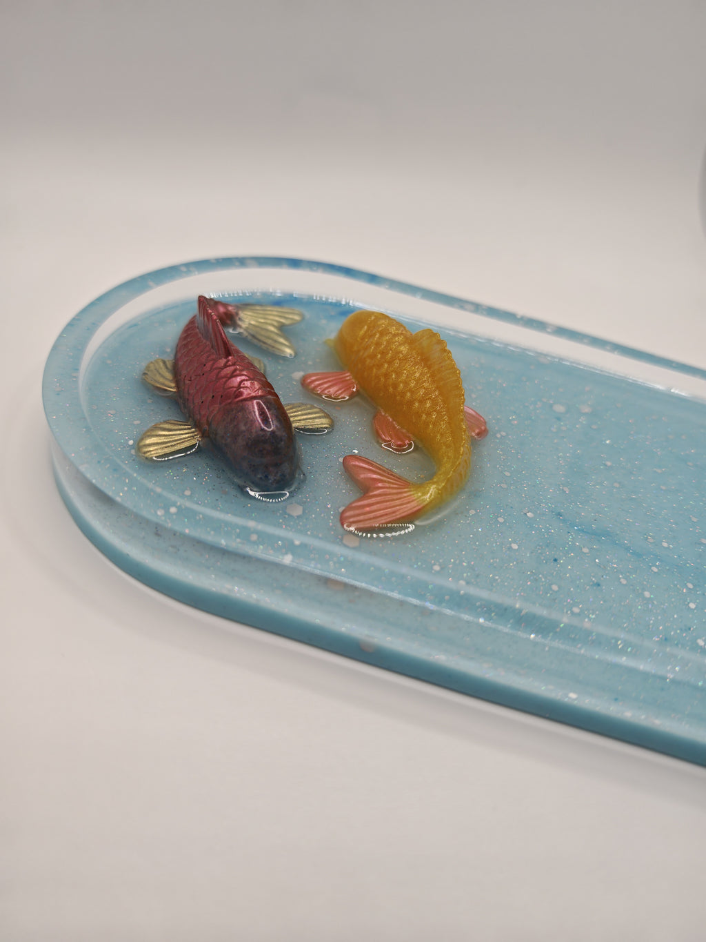 3D Koi Fish Resin Tray: Oval Zen Home Decor Dish