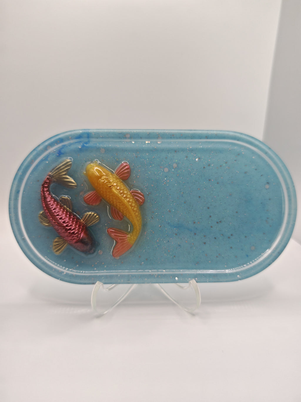 3D Koi Fish Resin Tray: Oval Zen Home Decor Dish