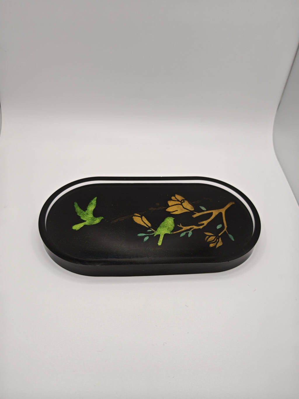 Black and Gold Resin Coaster and Tray Set: Handmade Nature Art Decor