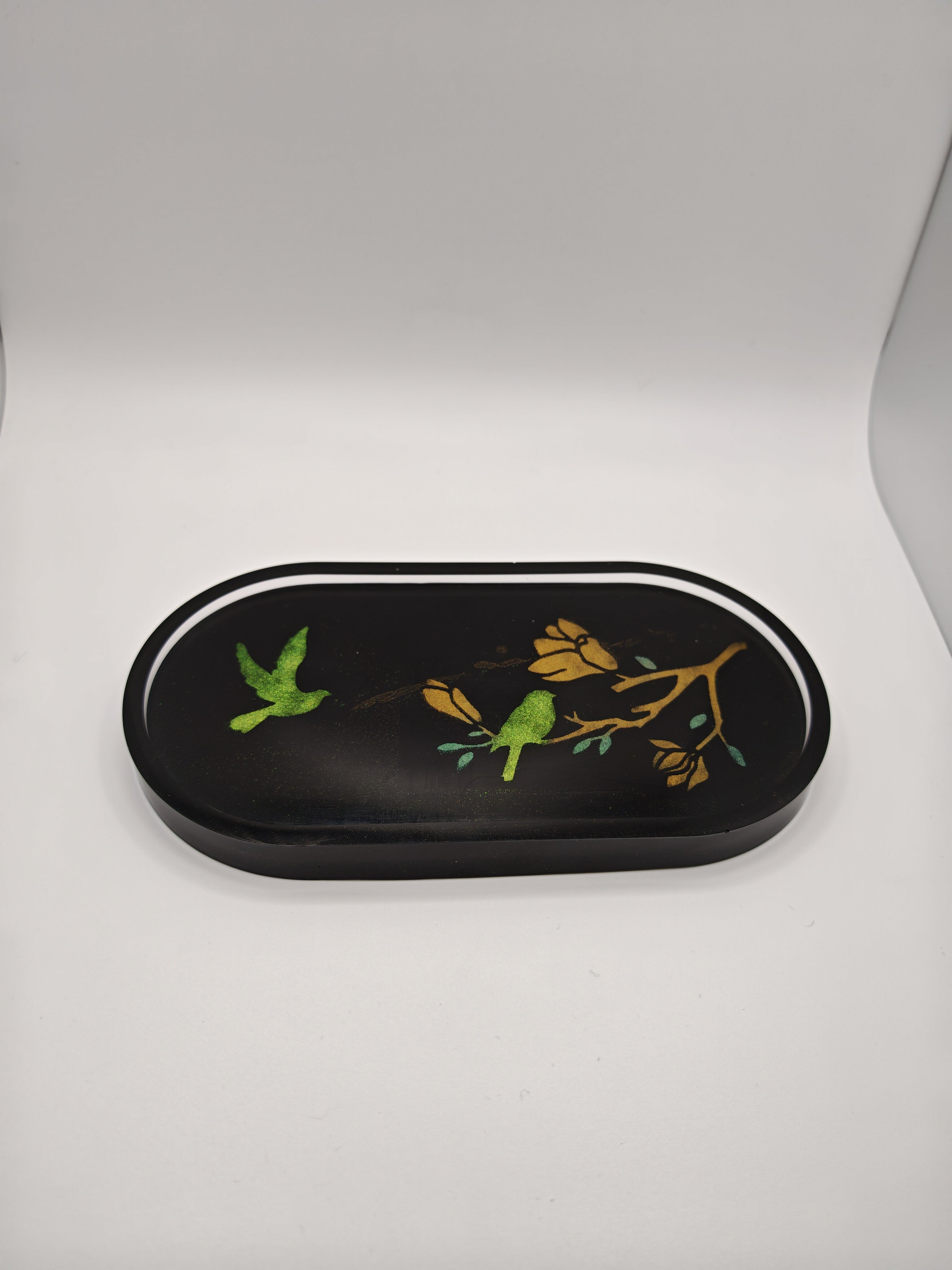 Black and Gold Resin Coaster and Tray Set: Handmade Nature Art Decor