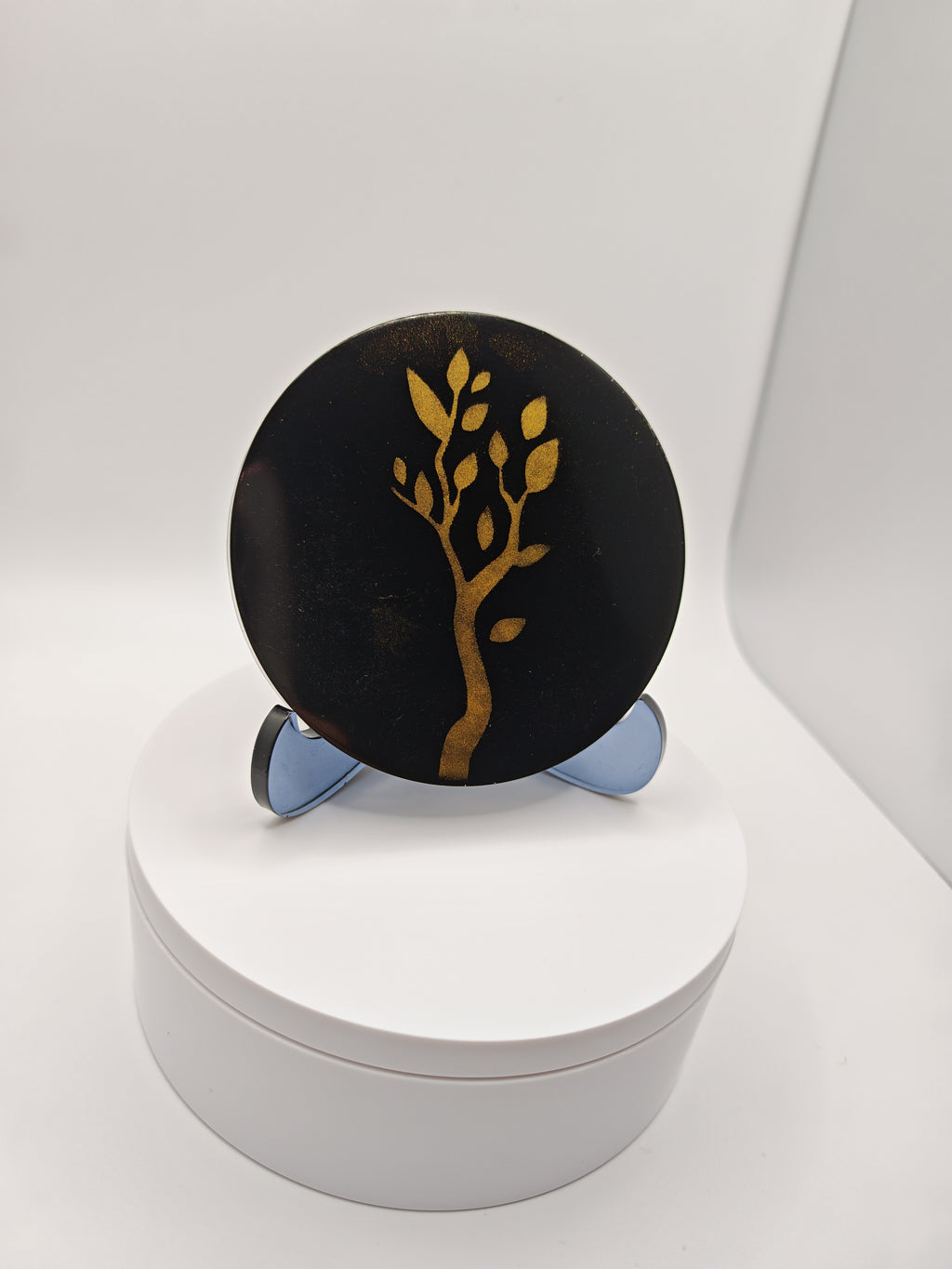 Black and Gold Resin Coaster and Tray Set: Handmade Nature Art Decor