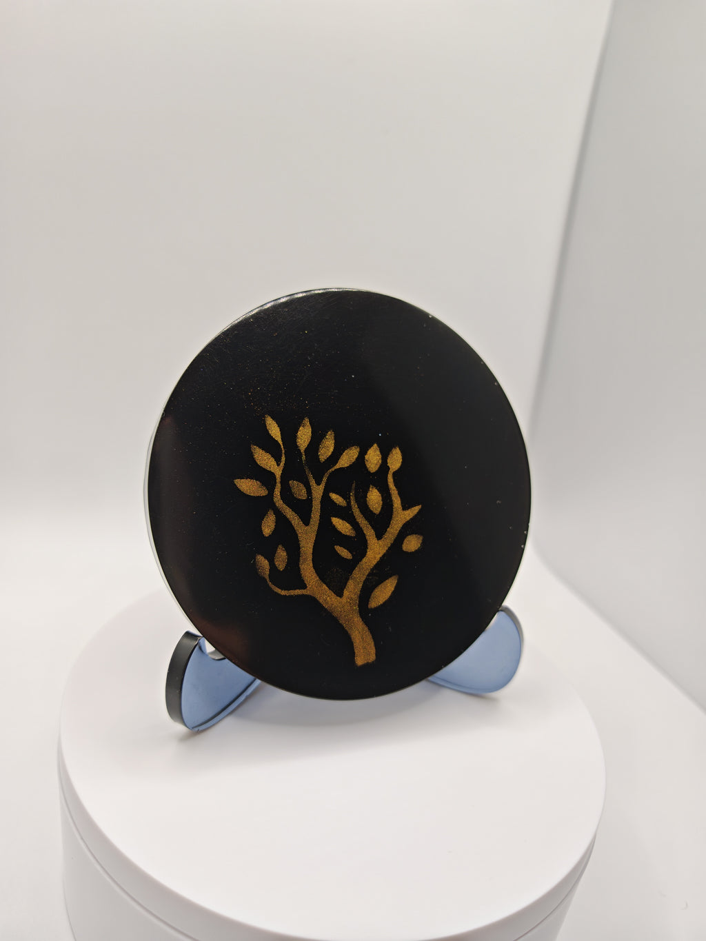 Black and Gold Resin Coaster and Tray Set: Handmade Nature Art Decor