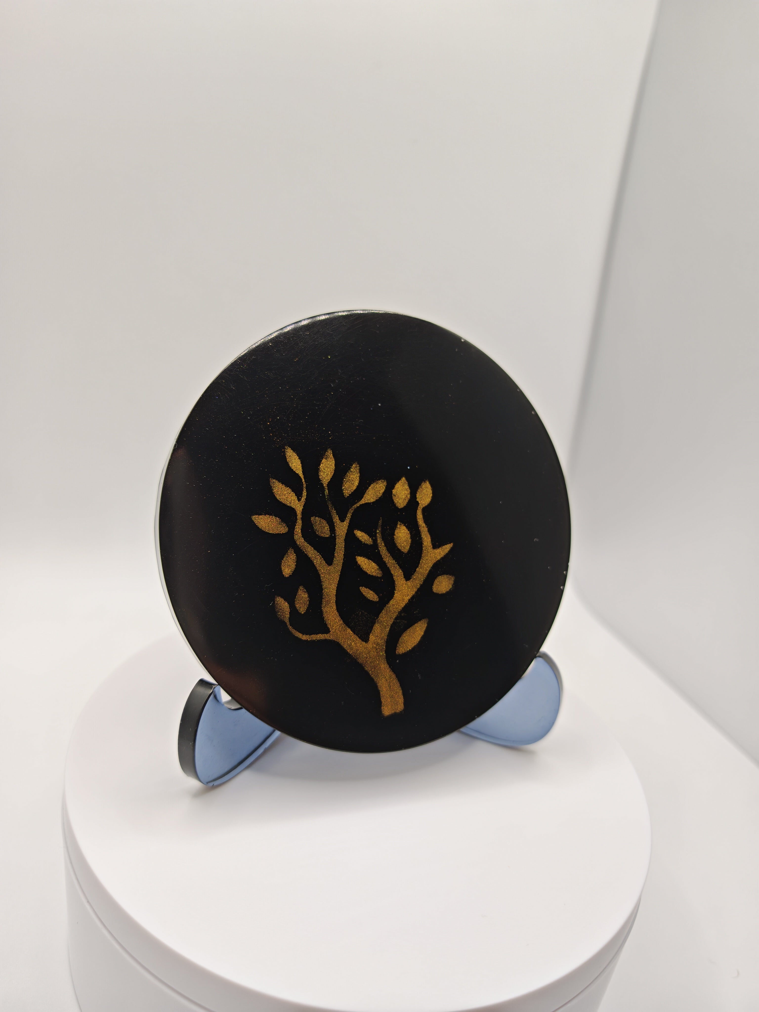 Black and Gold Resin Coaster and Tray Set: Handmade Nature Art Decor