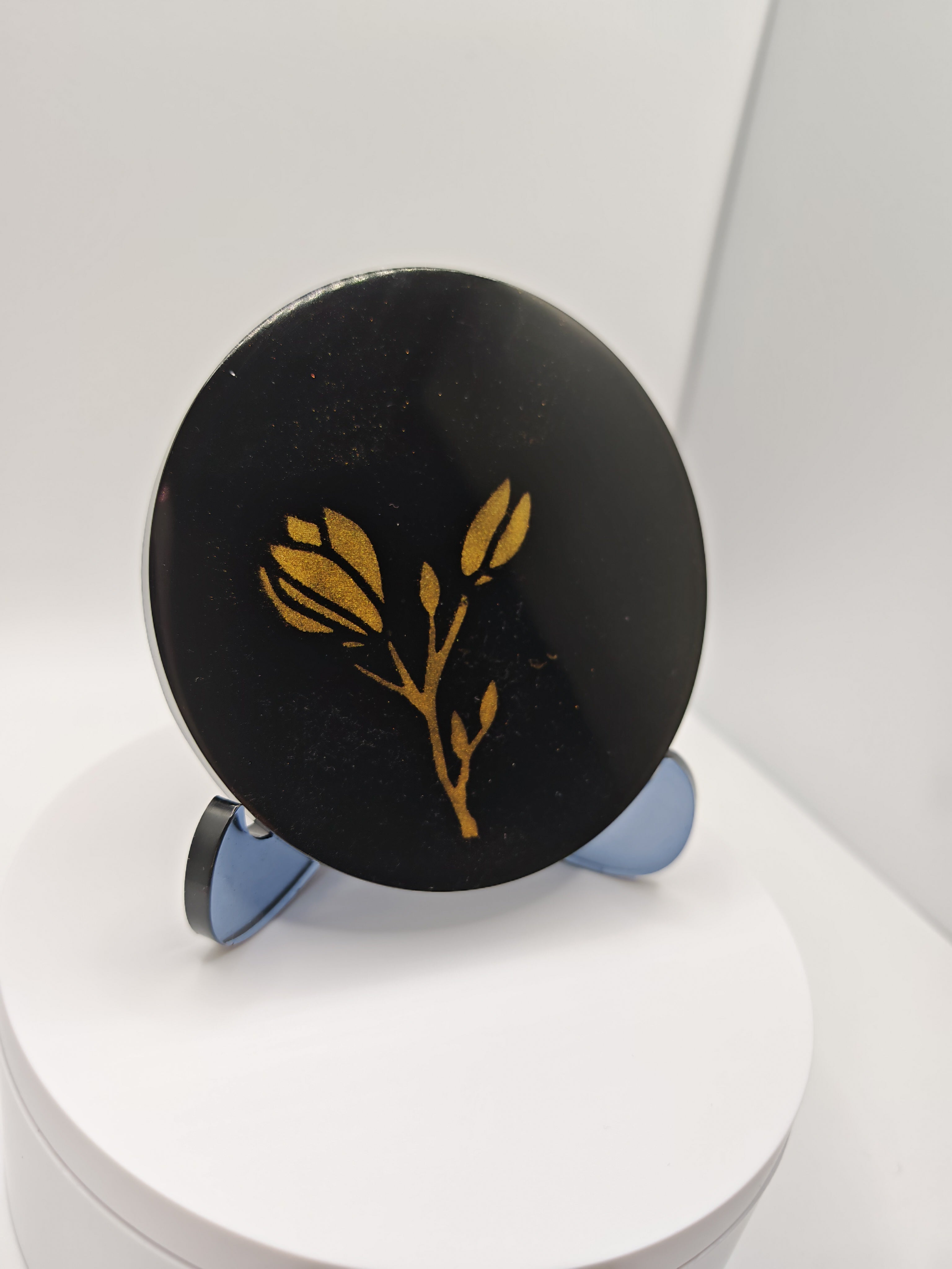 Black and Gold Resin Coaster and Tray Set: Handmade Nature Art Decor