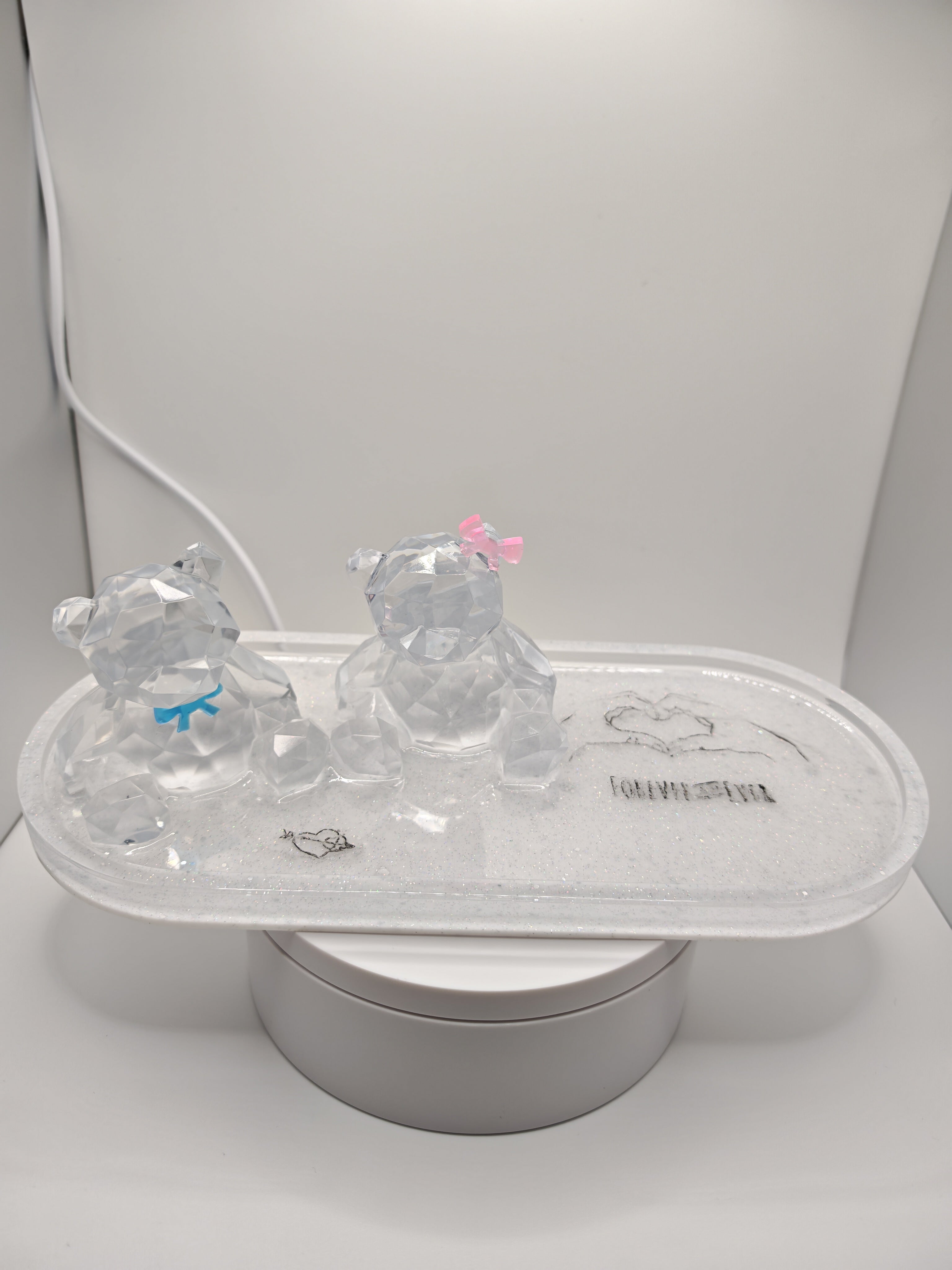 3D Resin Bear Couple Tray: Romantic Jewelry & Key Dish
