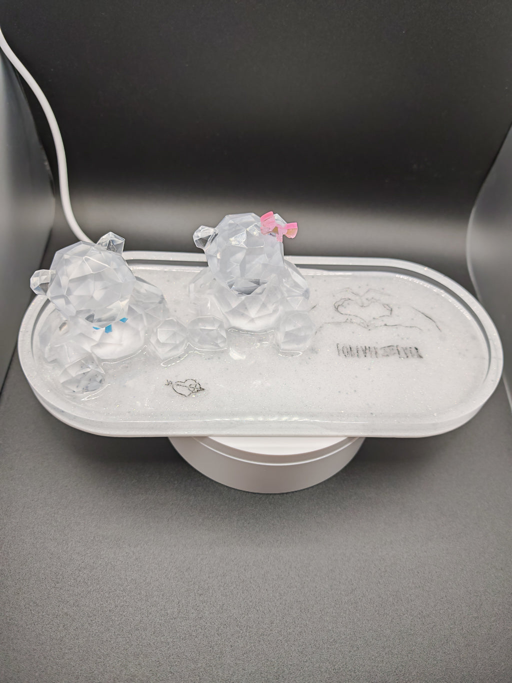 3D Resin Bear Couple Tray: Romantic Jewelry & Key Dish