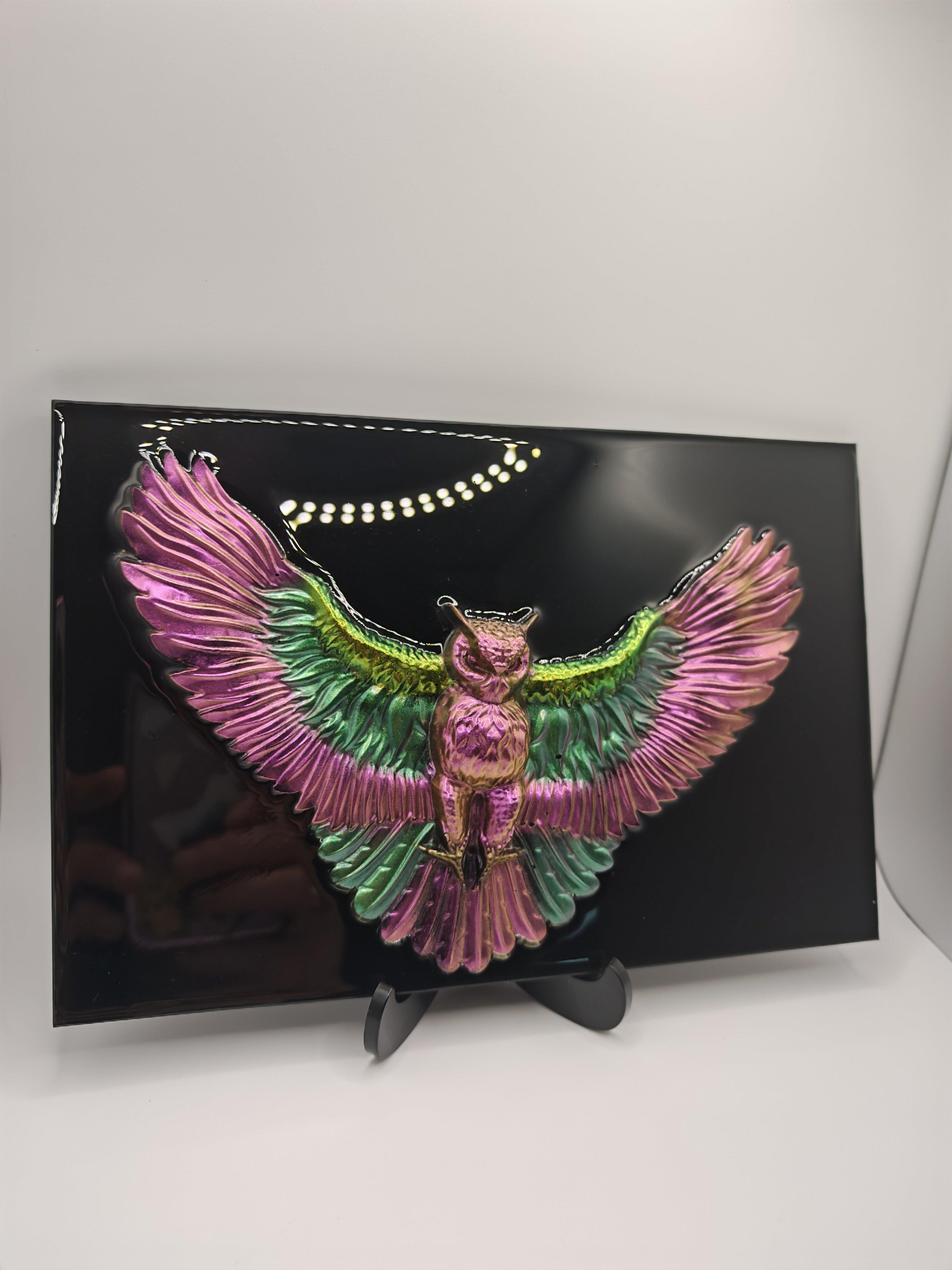 3D Resin Owl Wall Art: Gothic Fantasy Decor, Handmade Wisdom Symbol